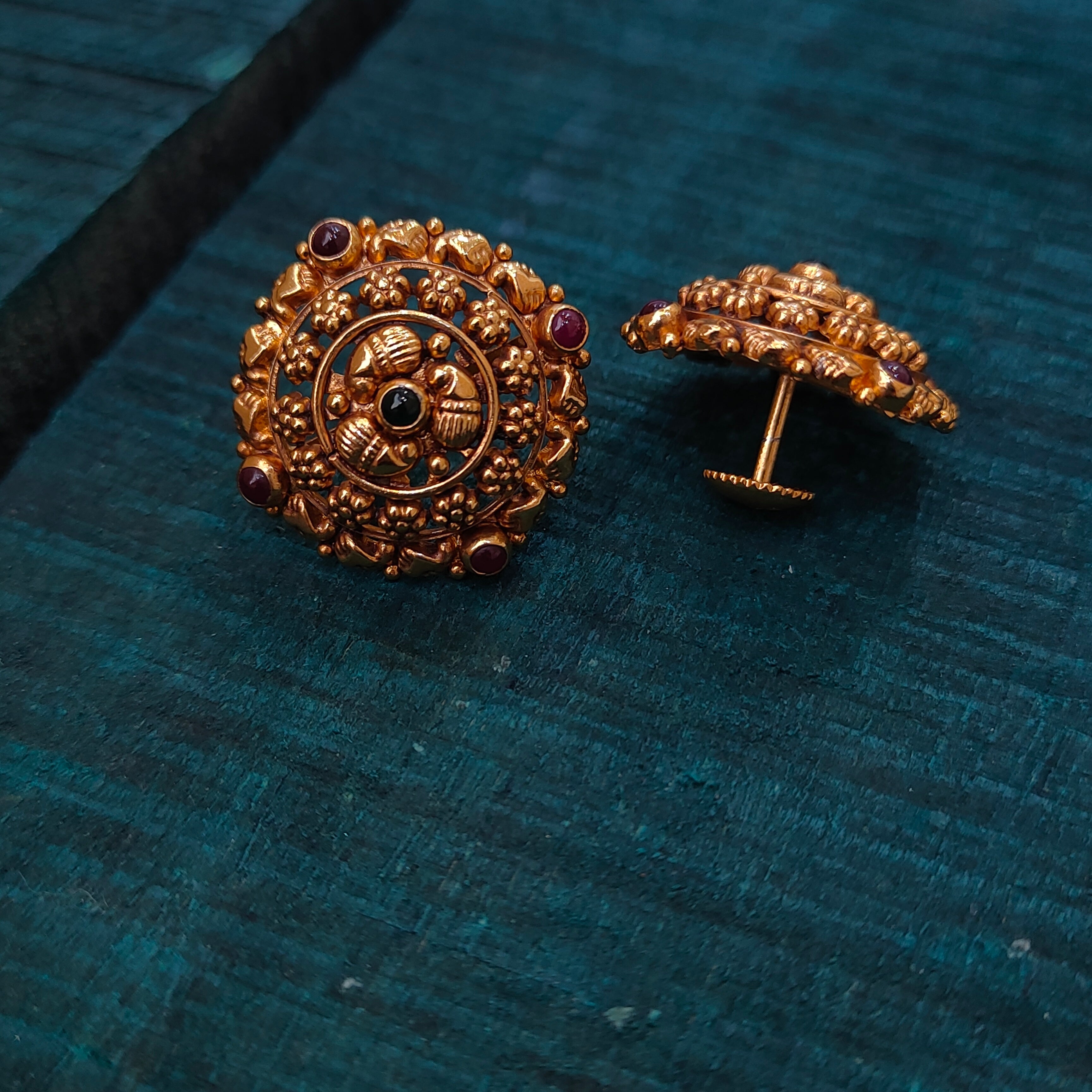 925 Silver Gold Plated Nakshi Earstud -1396