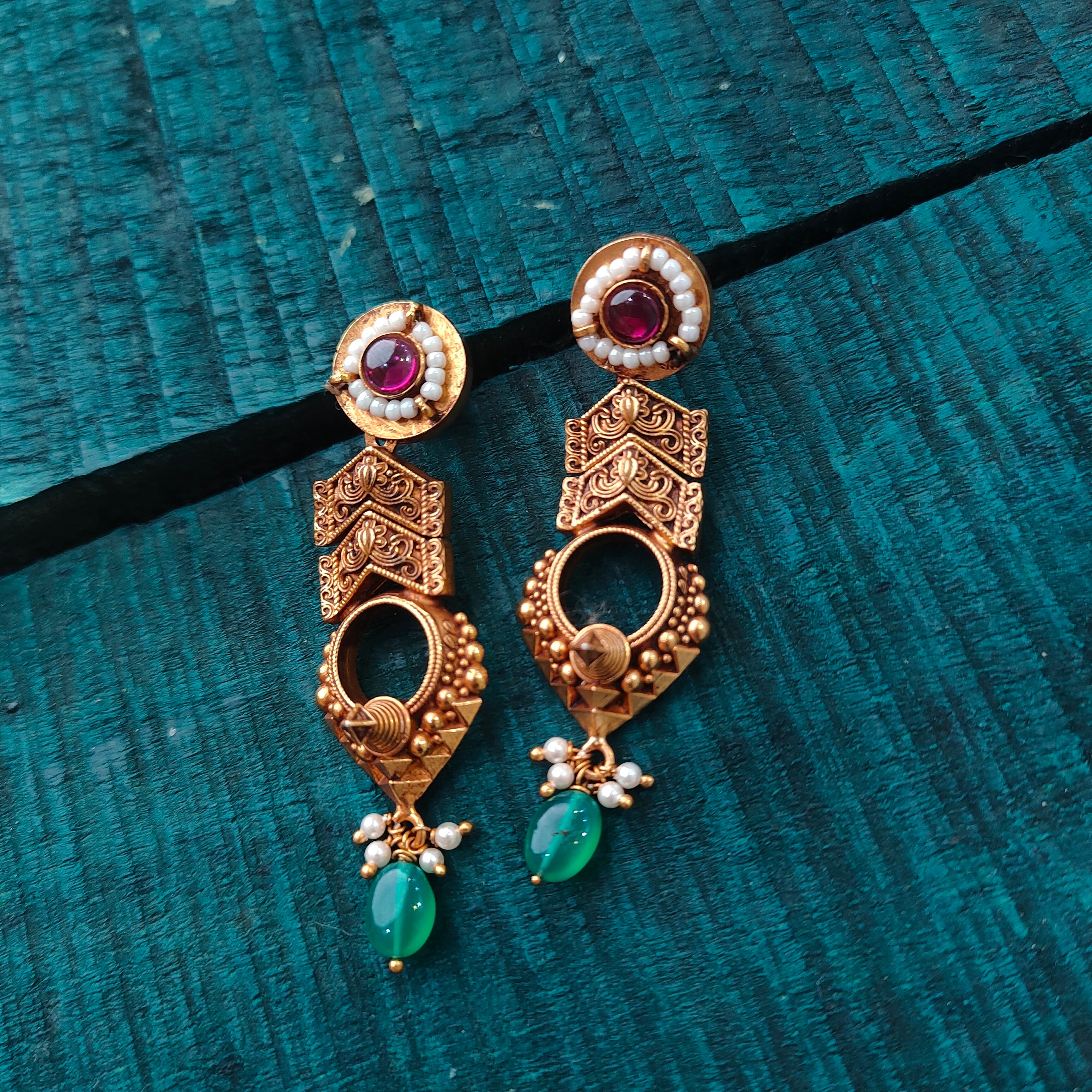 925 Silver Gold Plated Ethnic Earring-1446