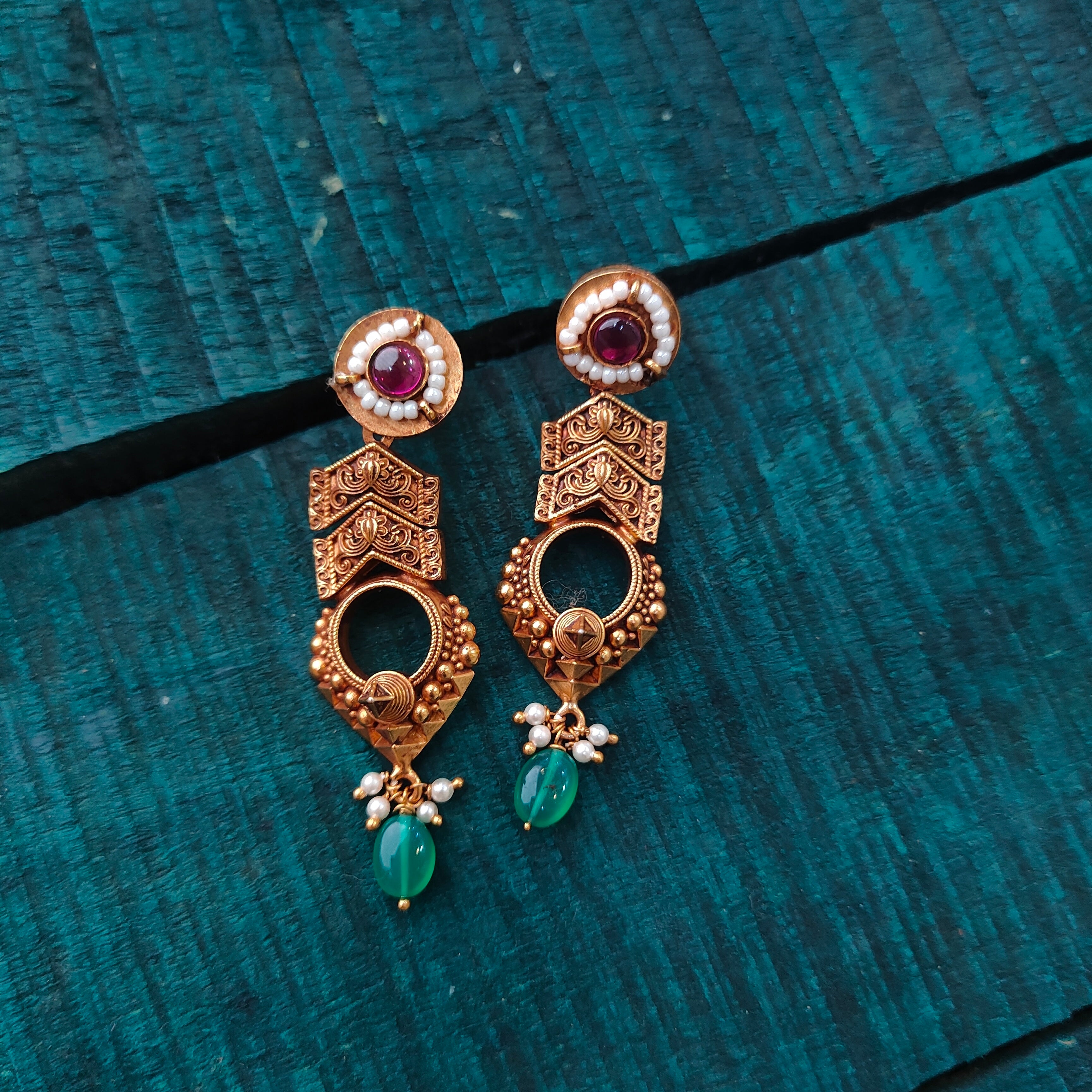925 Silver Gold Plated Ethnic Earring-1446