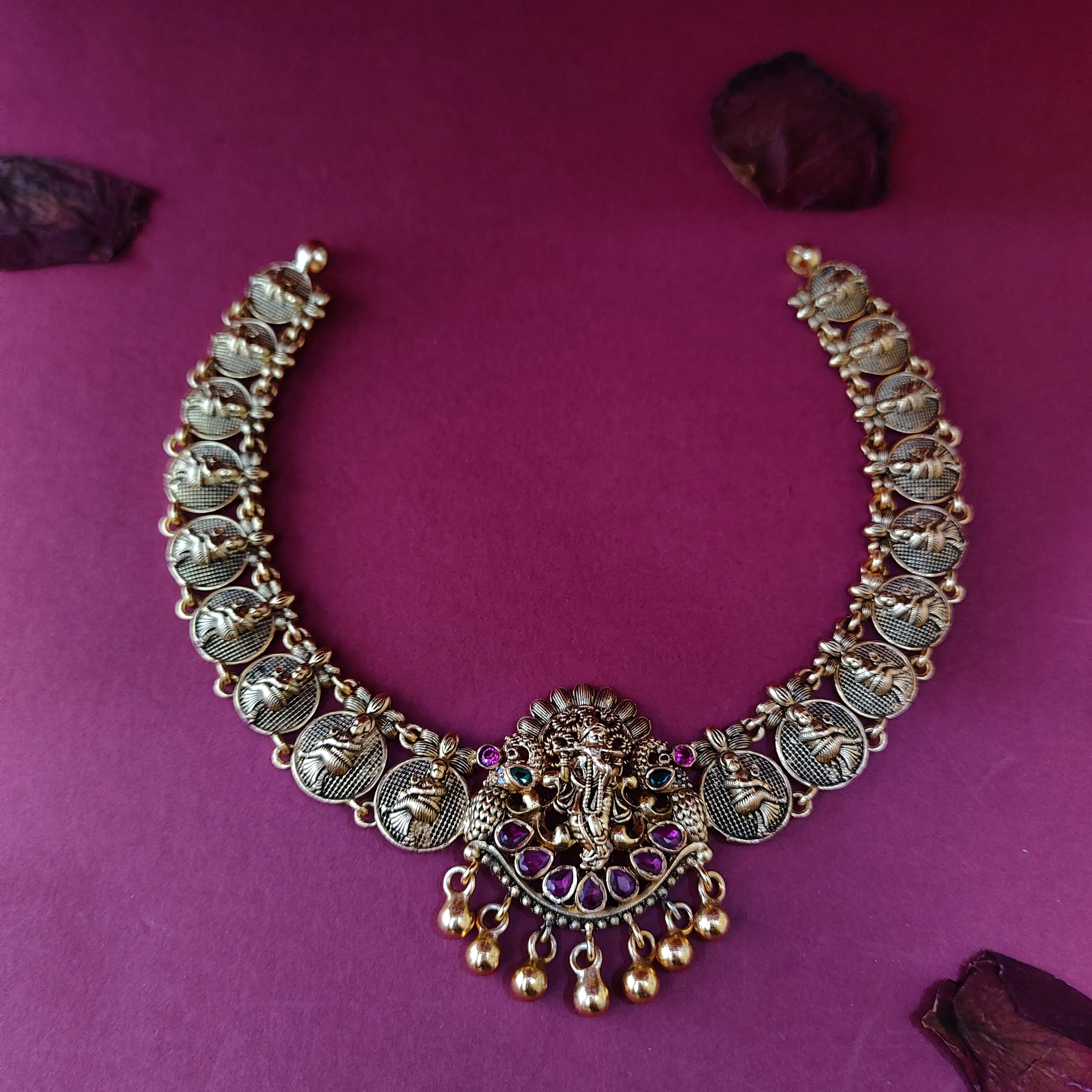 925 Silver Gold Plated Krishna Necklace-1367