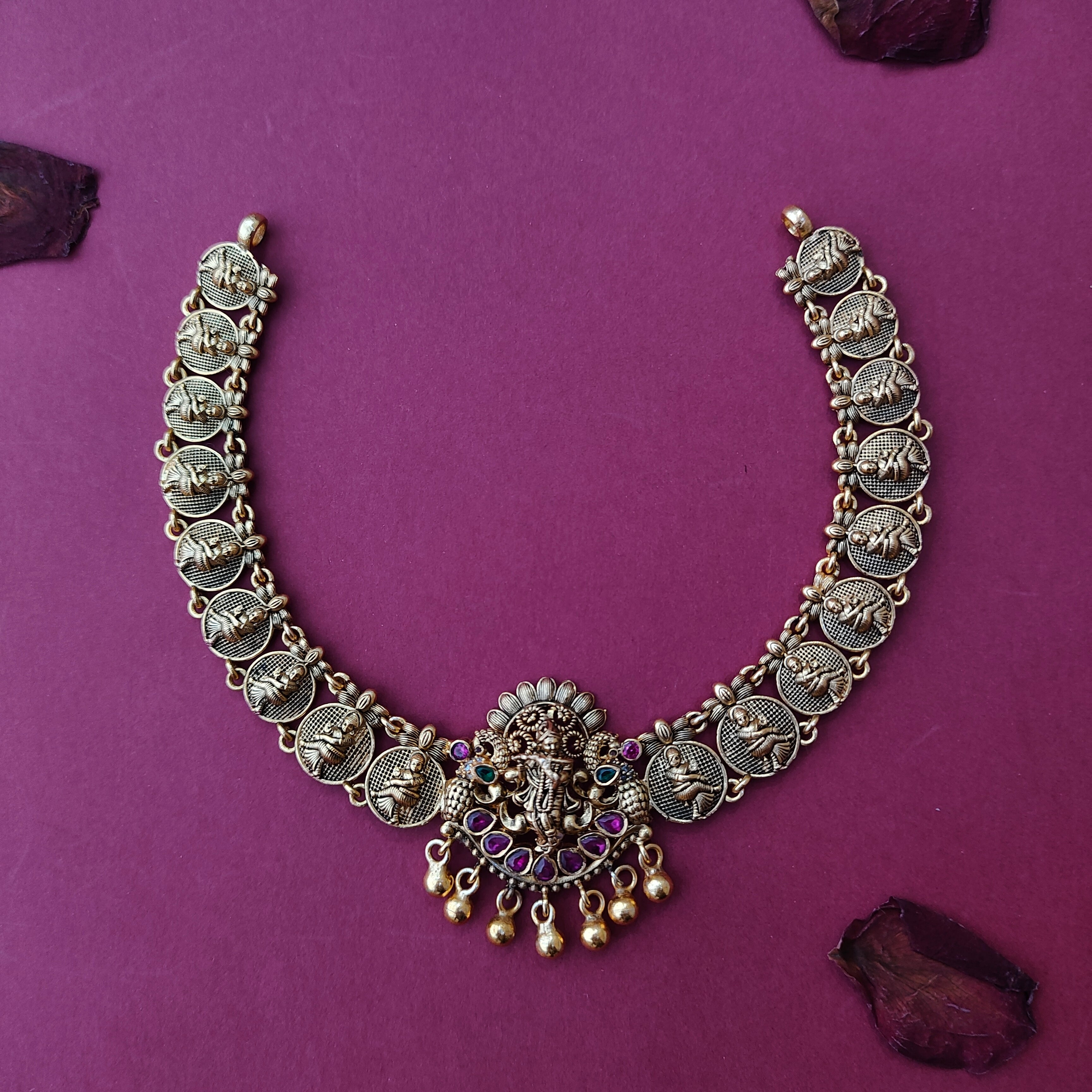 925 Silver Gold Plated Krishna Necklace-1367