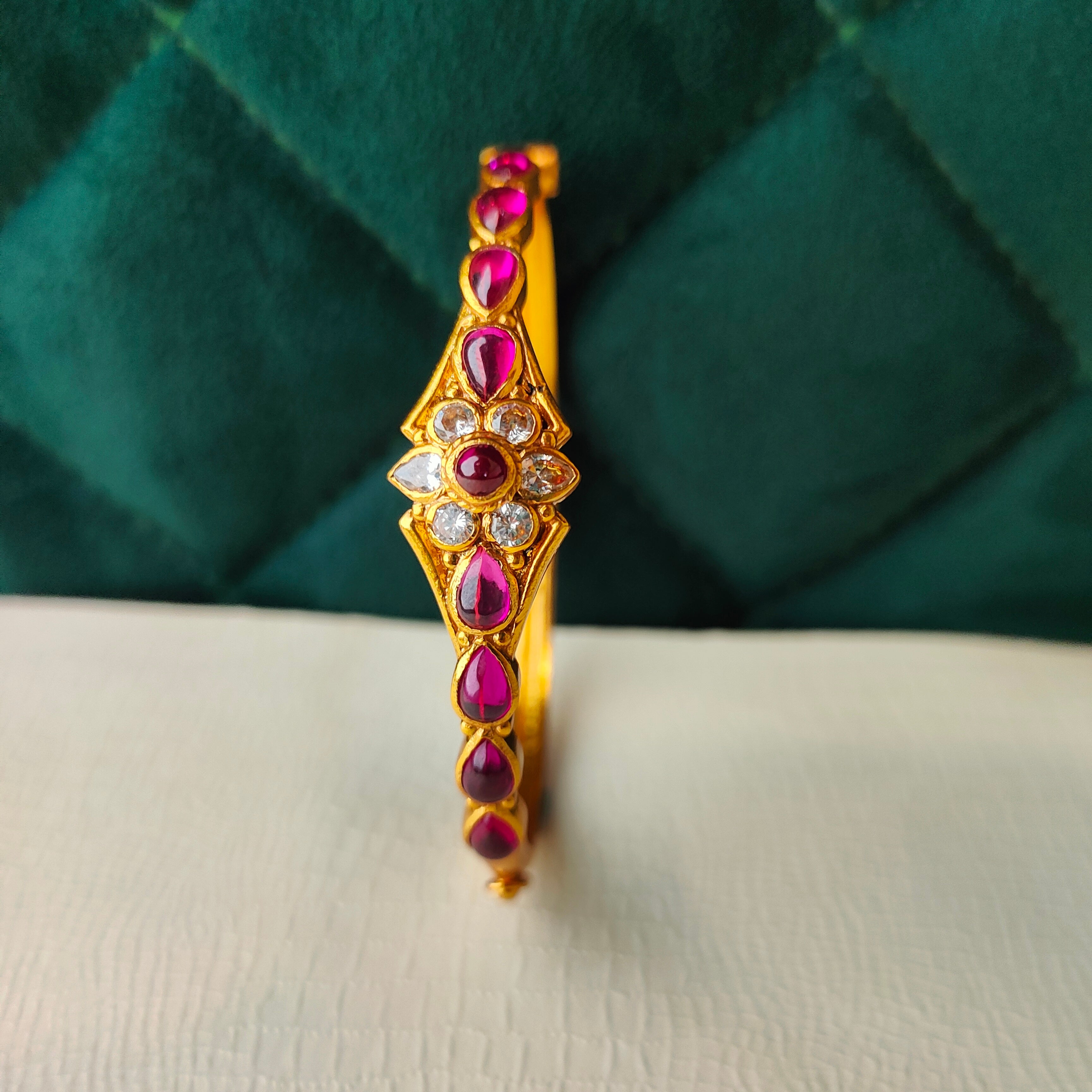 925 Silver Kundan Flower Single Kada -1369