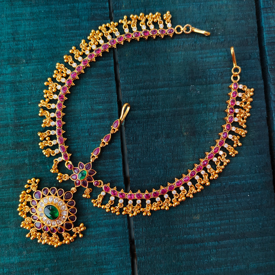 925 Silver Gold Plated Kundan Matha Patti — 1409