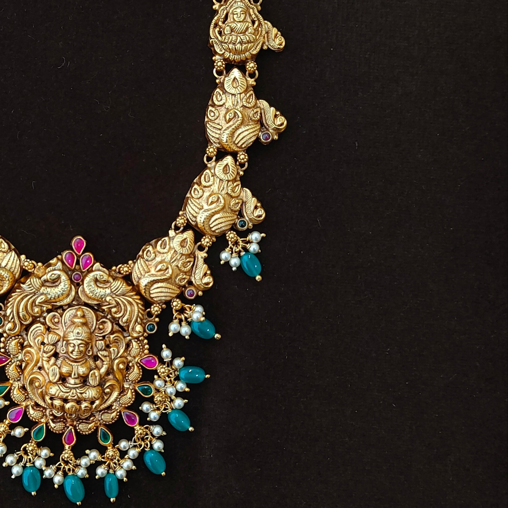 925 Silver Gold Plated Lakshmi Haram-1896