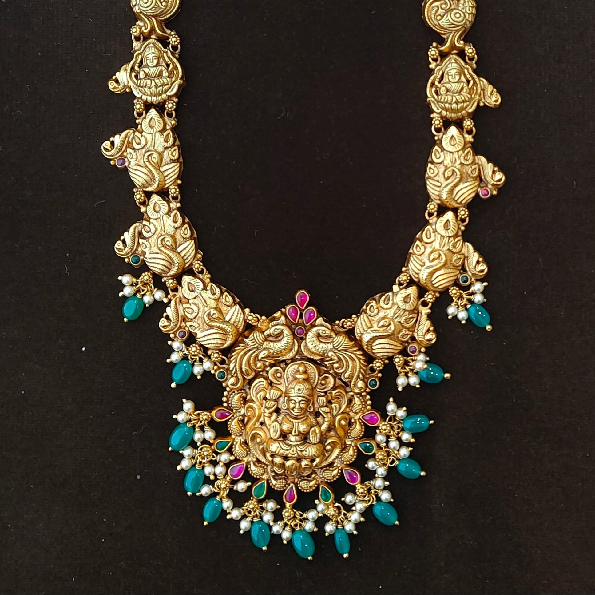 925 Silver Gold Plated Lakshmi Haram-1896