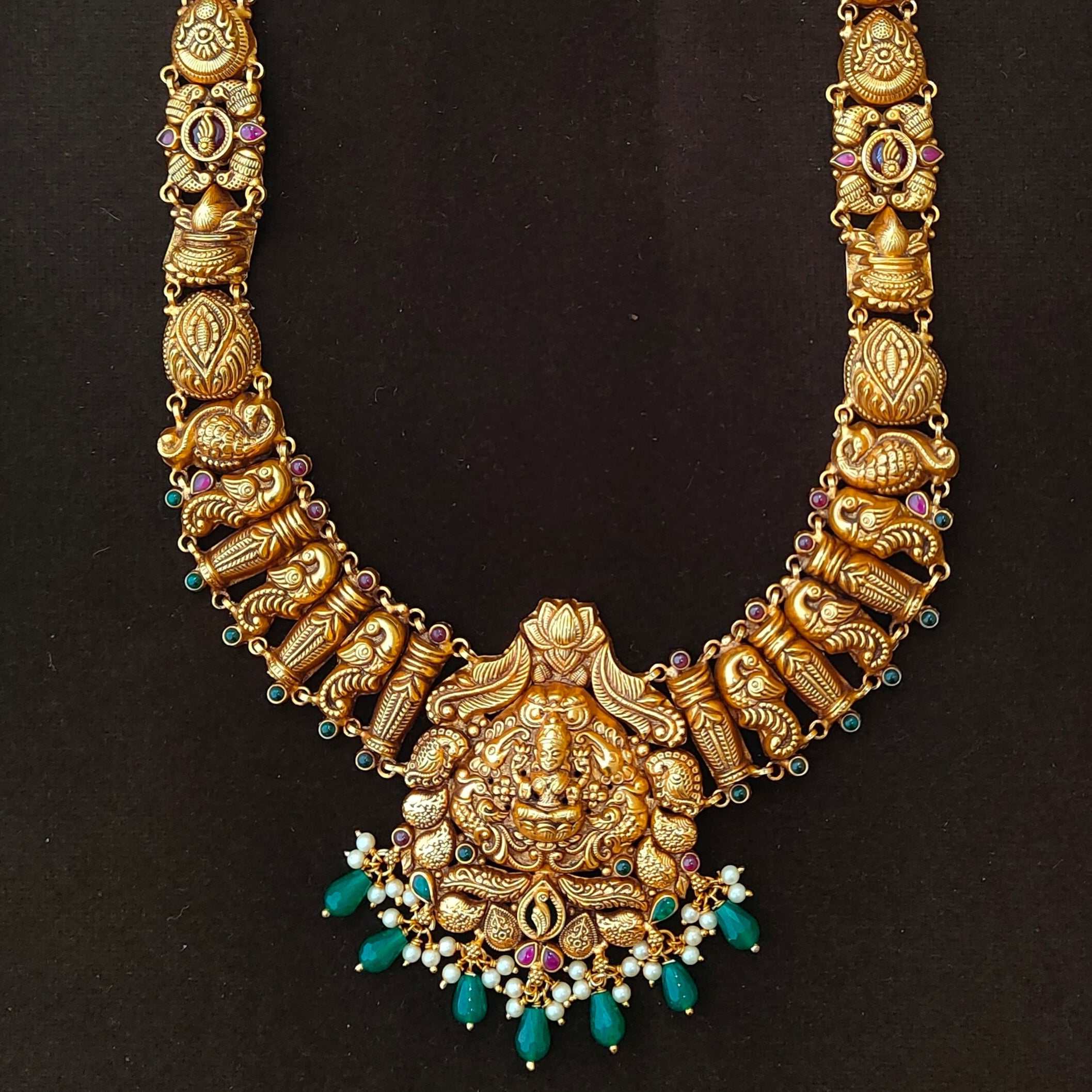 925 Silver Gold Plated Nakshi Haram-1389