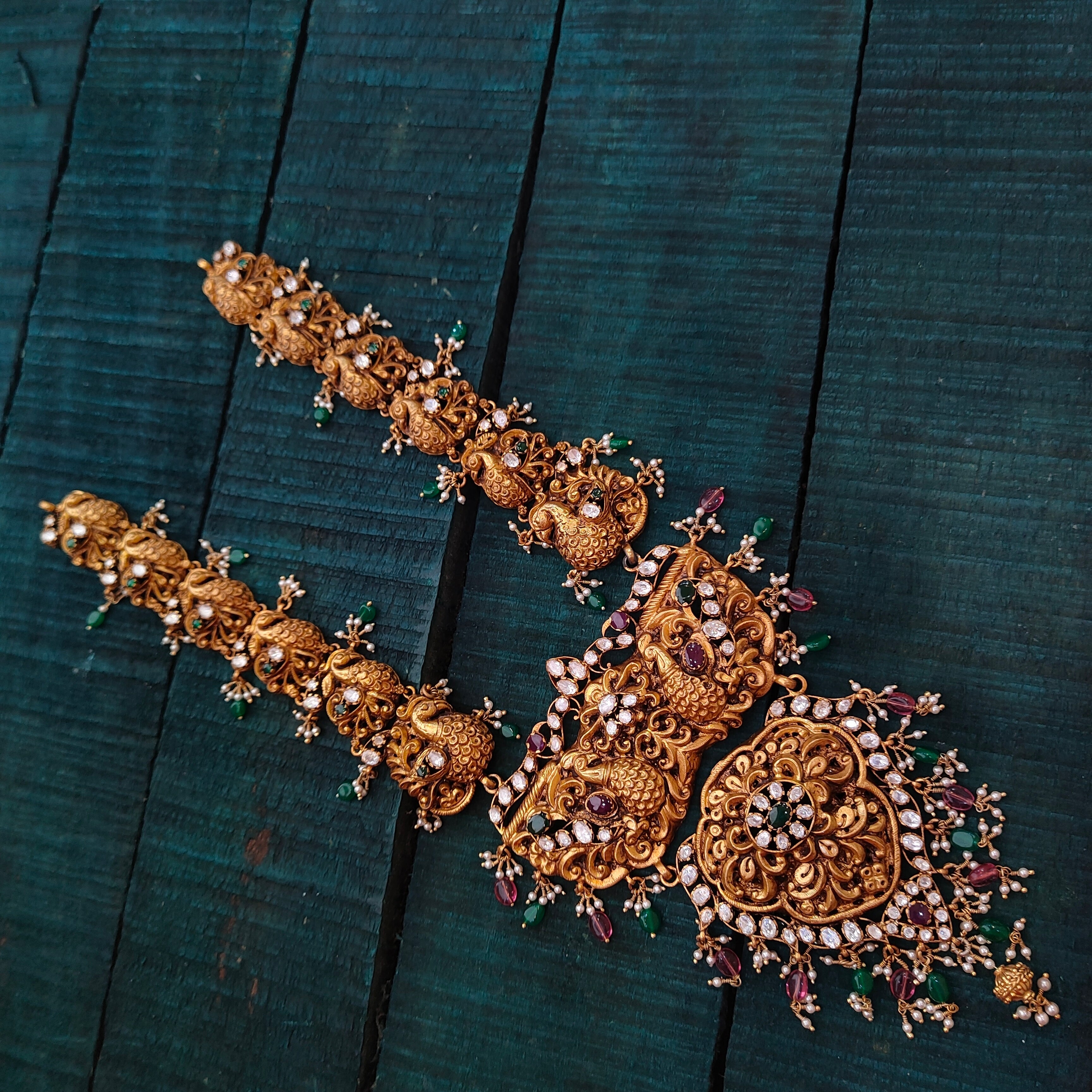 925 Silver Gold Plated Nakshi Haram-1432