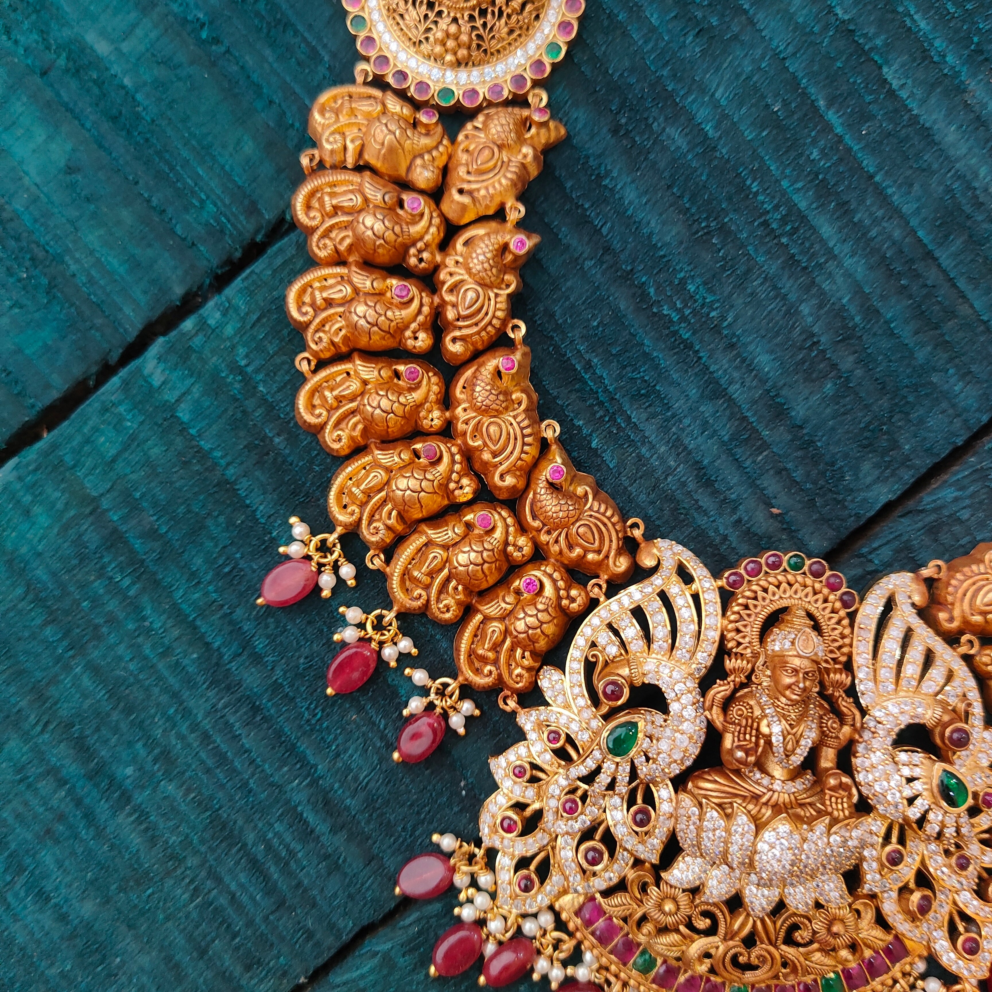 925 Silver Gold Plated Nakshi Haram-6766