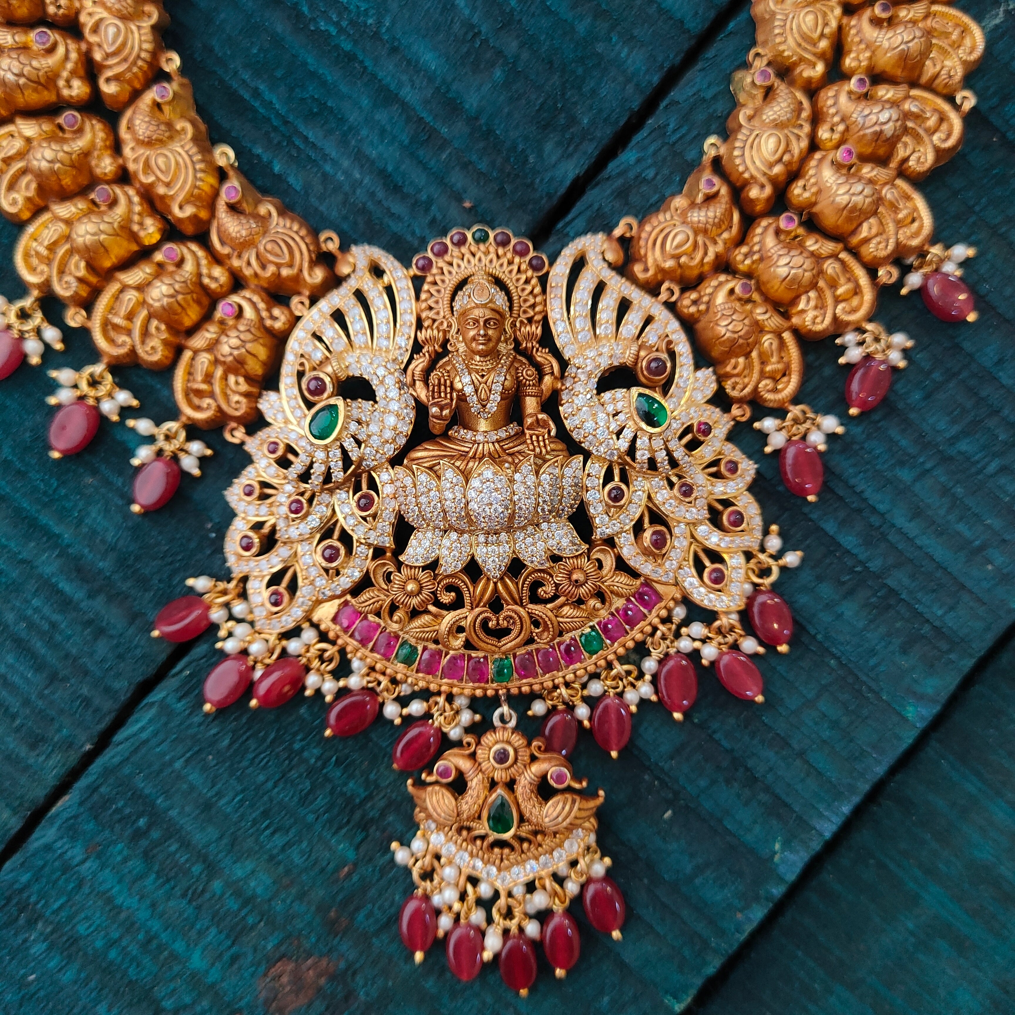 925 Silver Gold Plated Nakshi Haram-6766