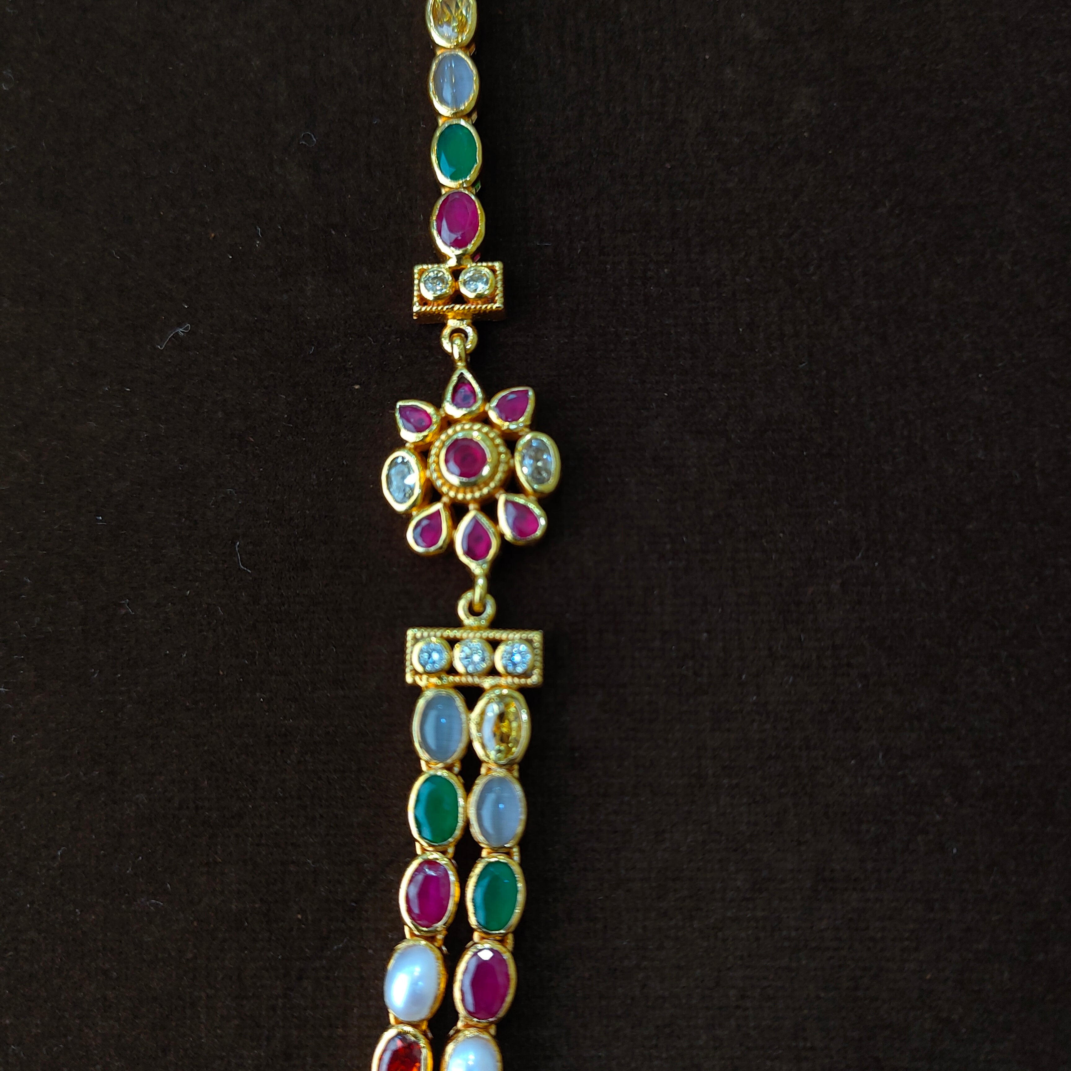 925 Silver Gold Plated Navaratna Necklace-5575