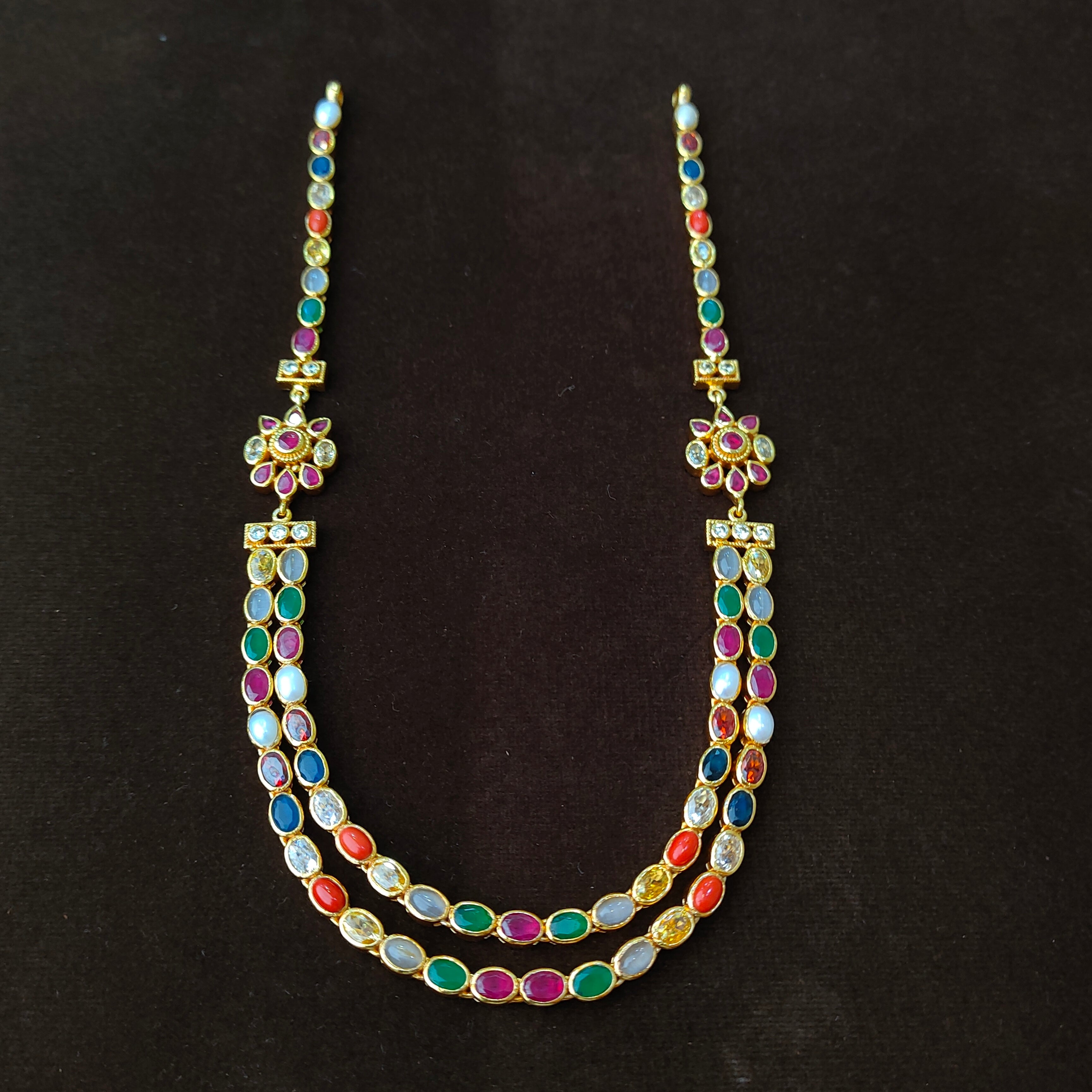 925 Silver Gold Plated Navaratna Necklace-5575