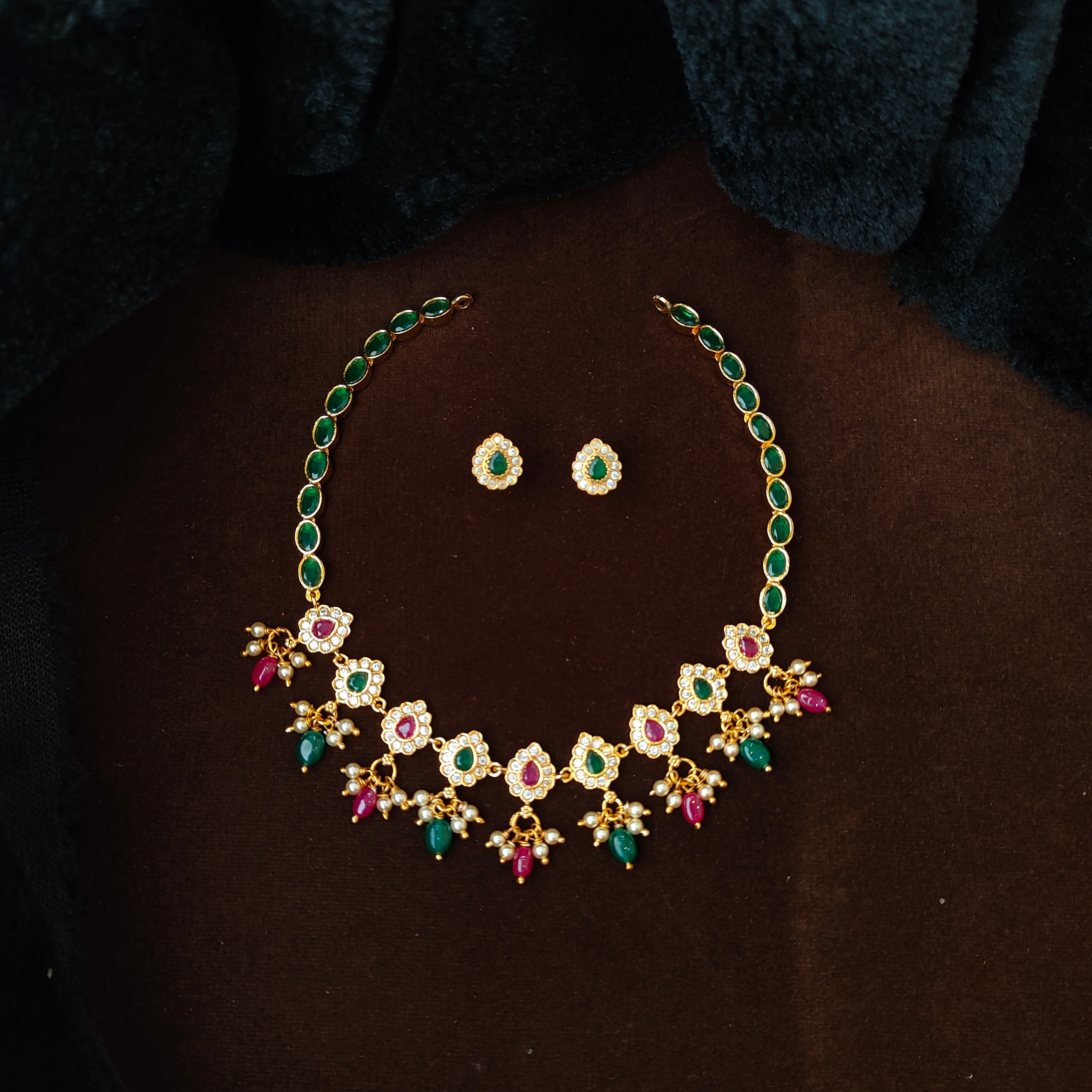 925 Silver Gold Plated Necklace Set-5597