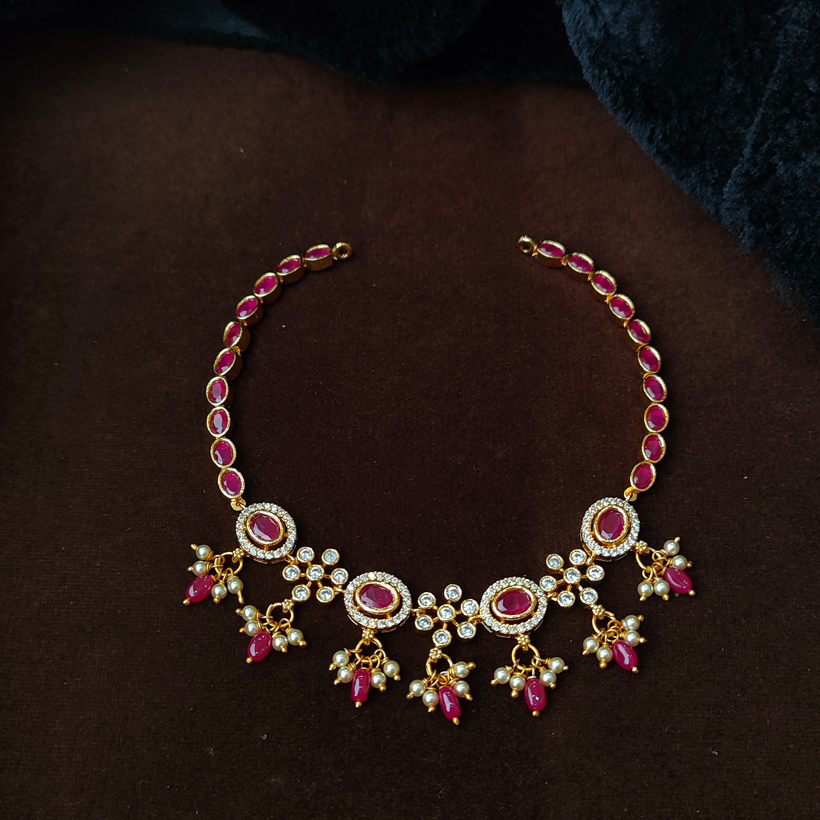 925 Silver Gold Plated Necklace Set-5598