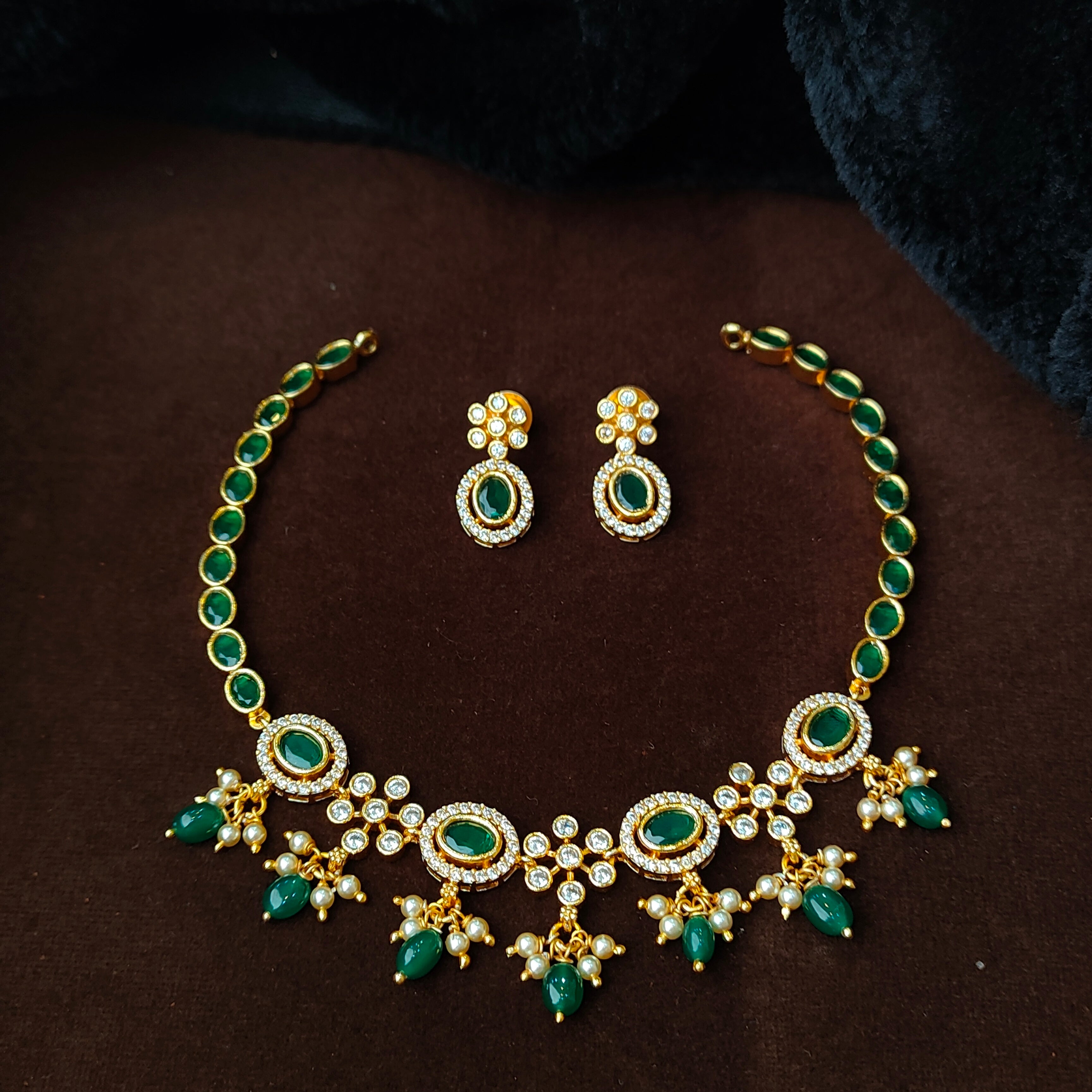 925 Silver Gold Plated Necklace Set-5599