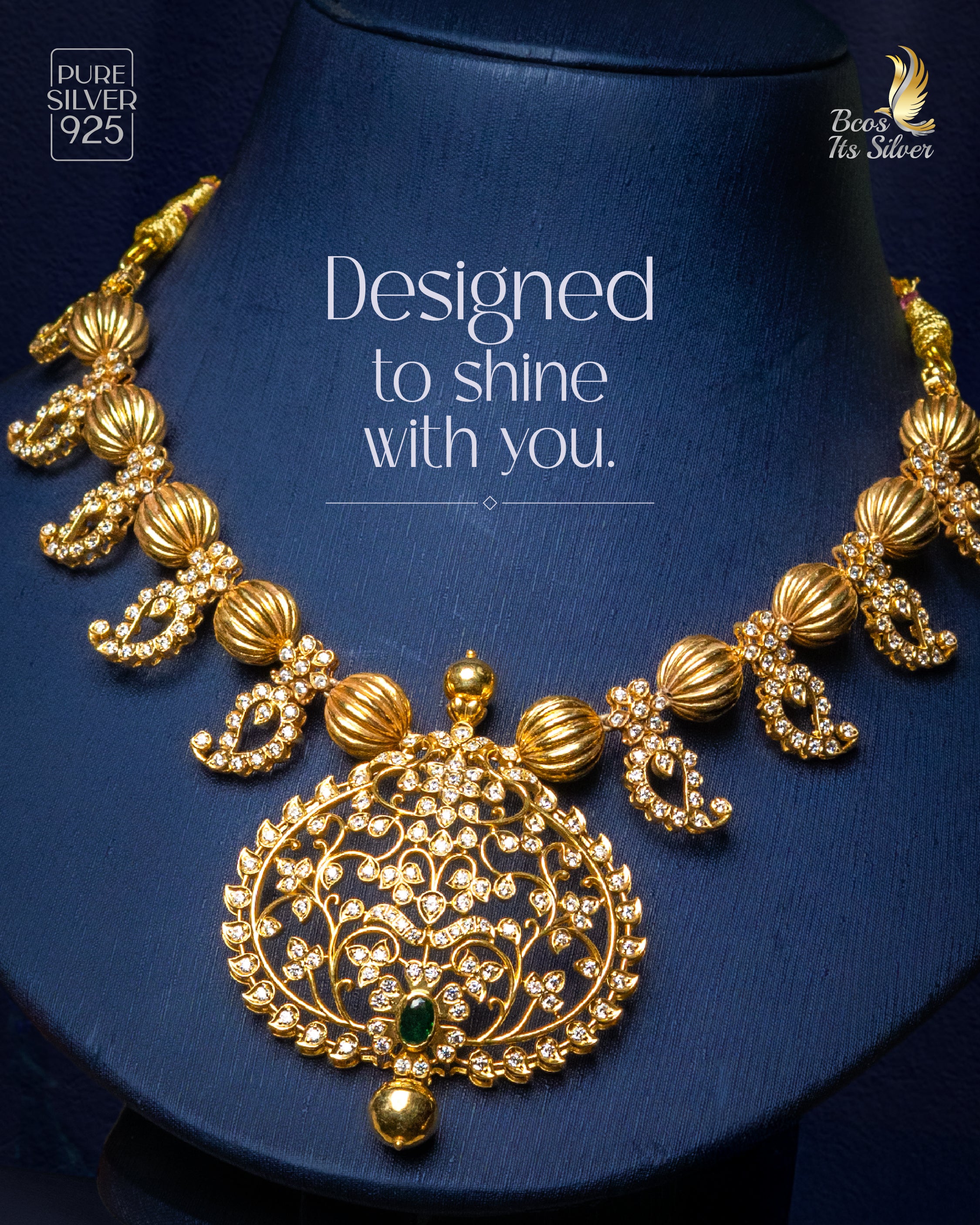 925 Silver Gold Plated Necklace set-5570