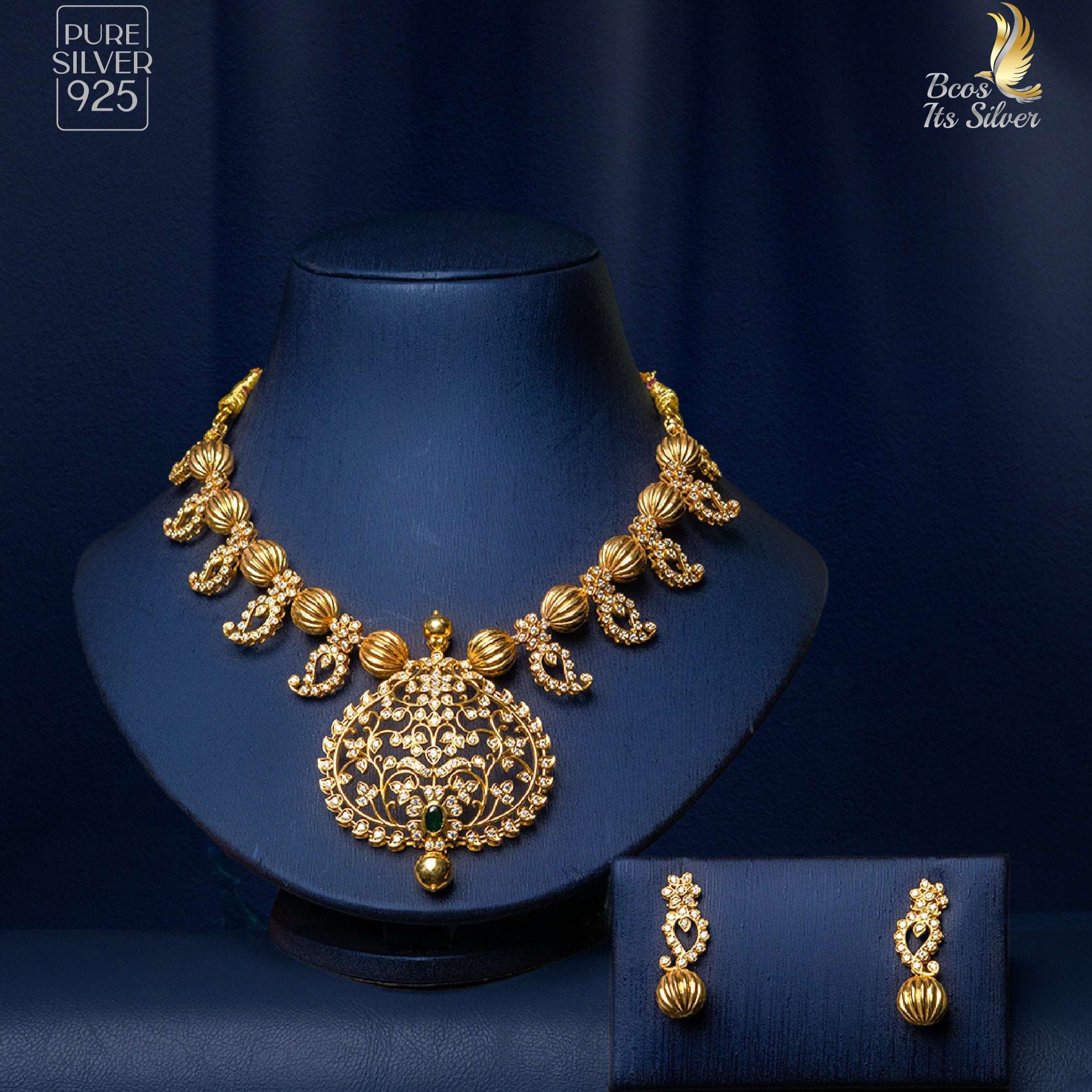 925 Silver Gold Plated Necklace set-5570