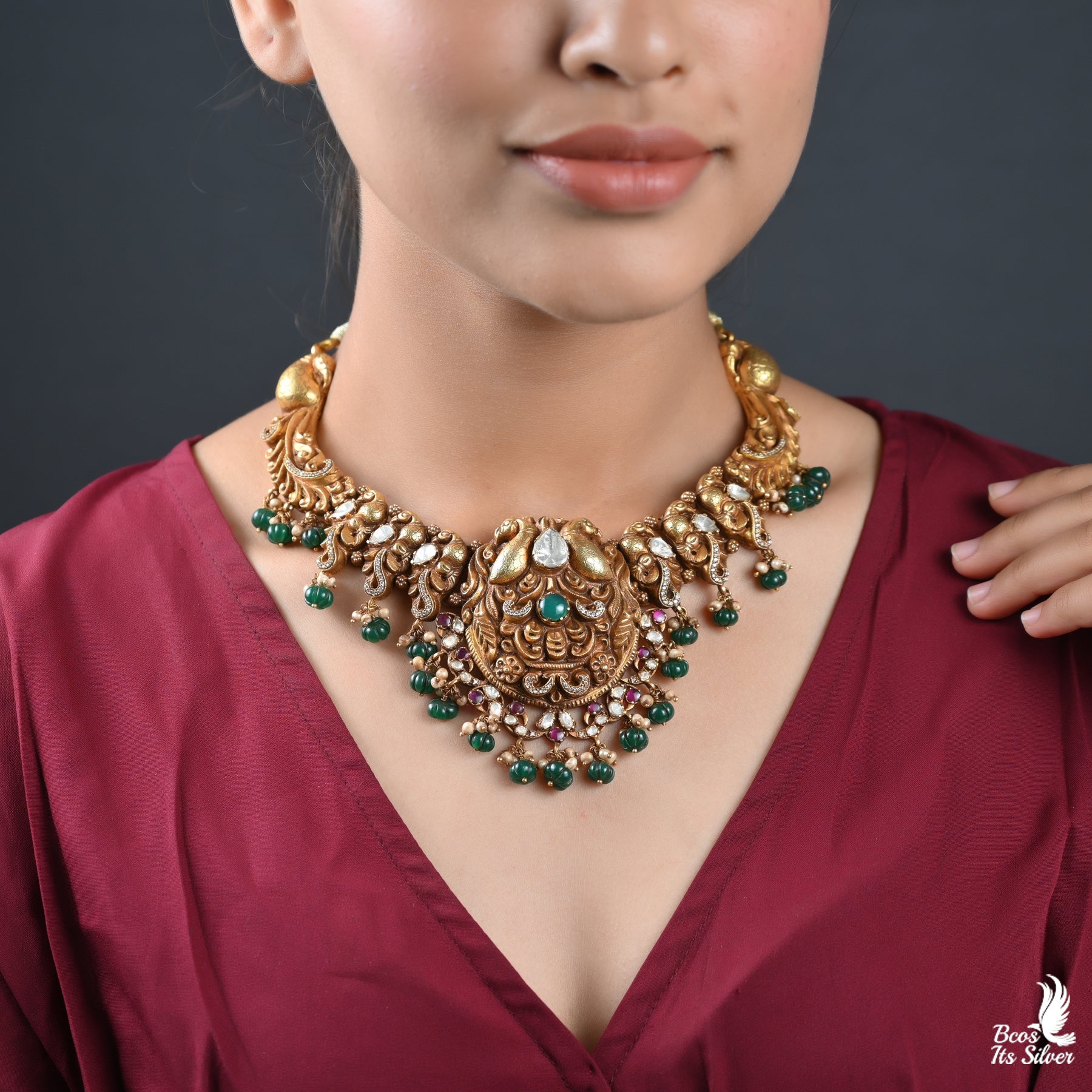 Gold Plated Polki Nakash Necklace - 2975