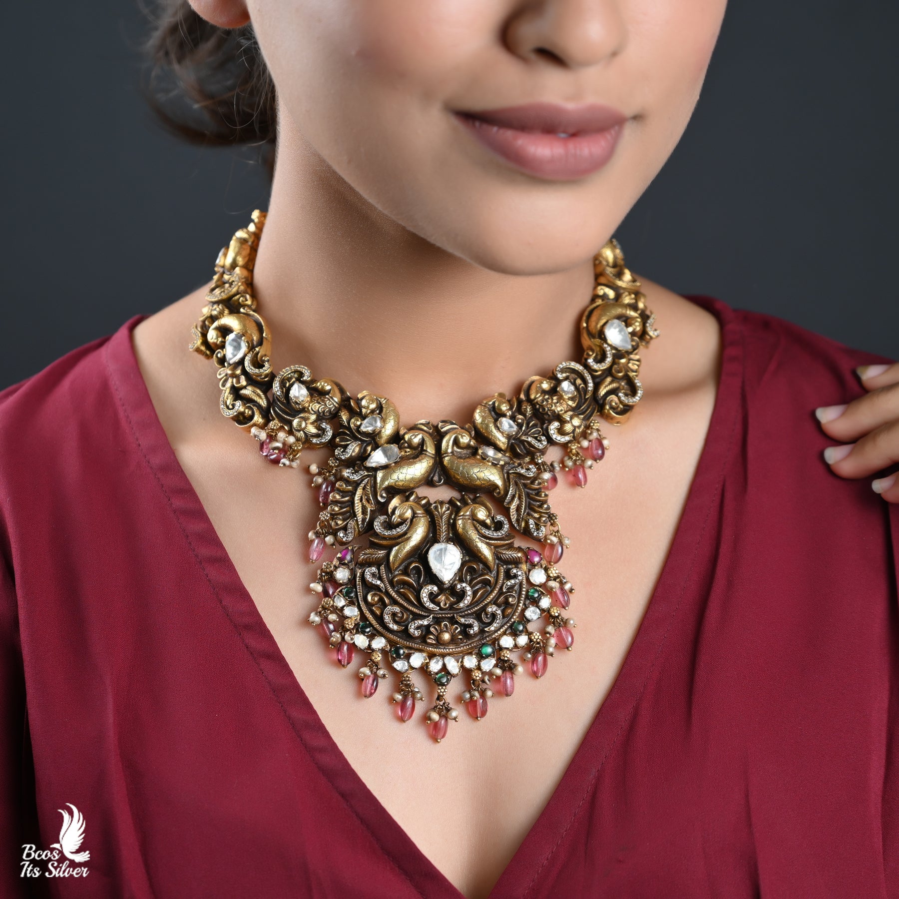 Gold Plated Polki Nakash Necklace - 3816