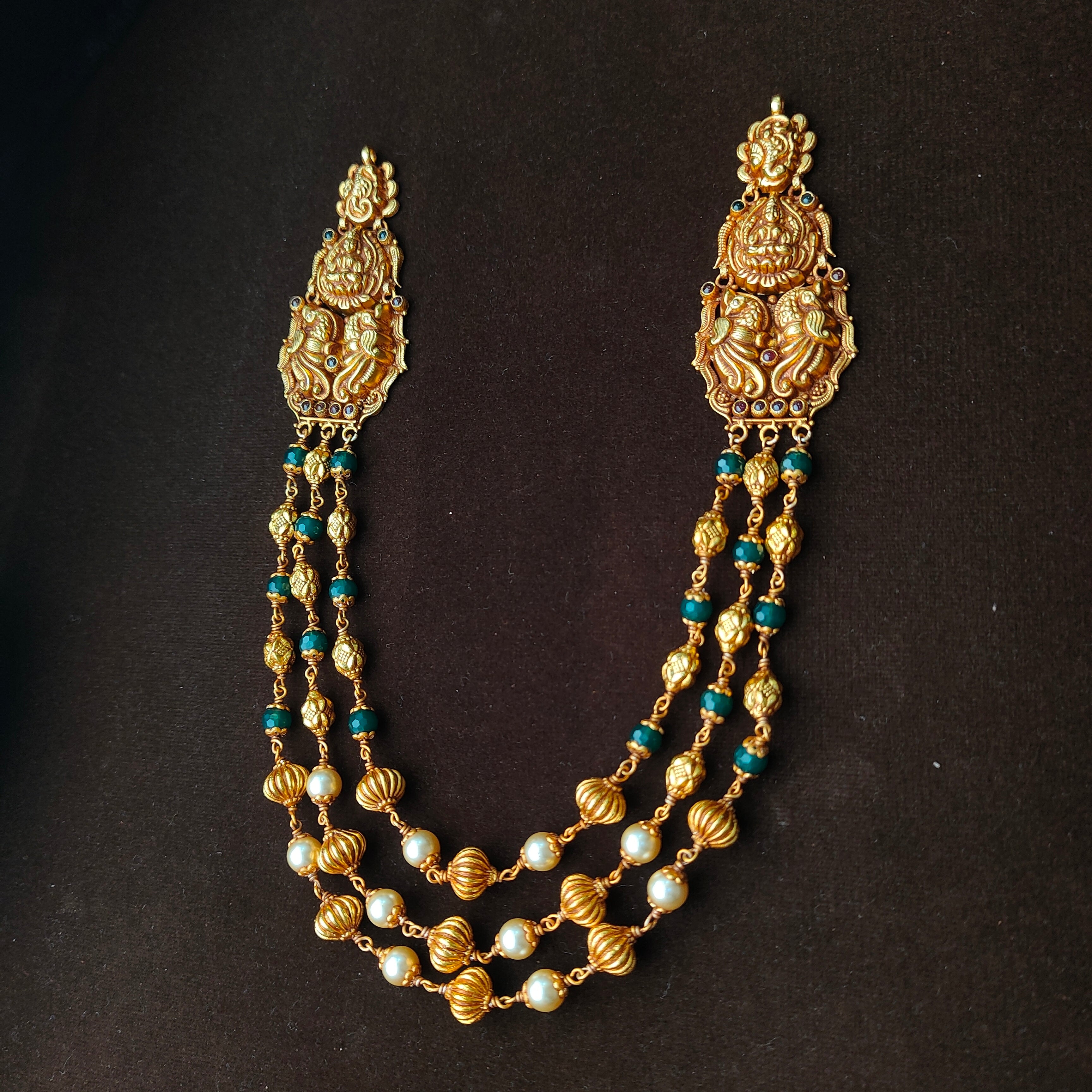 925 Silver Gold Plated Twin peacock Short Haram -0033