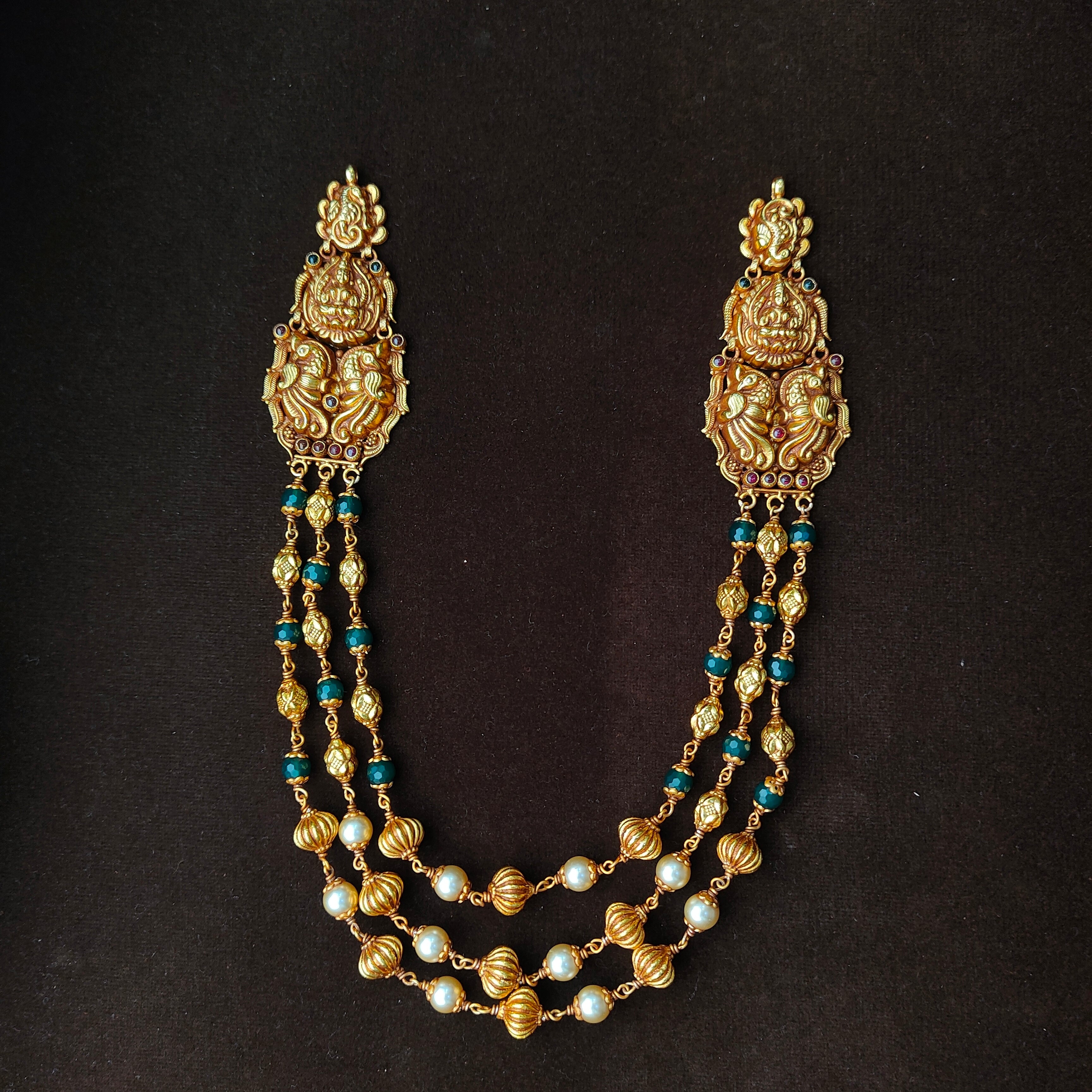 925 Silver Gold Plated Twin peacock Short Haram -0033