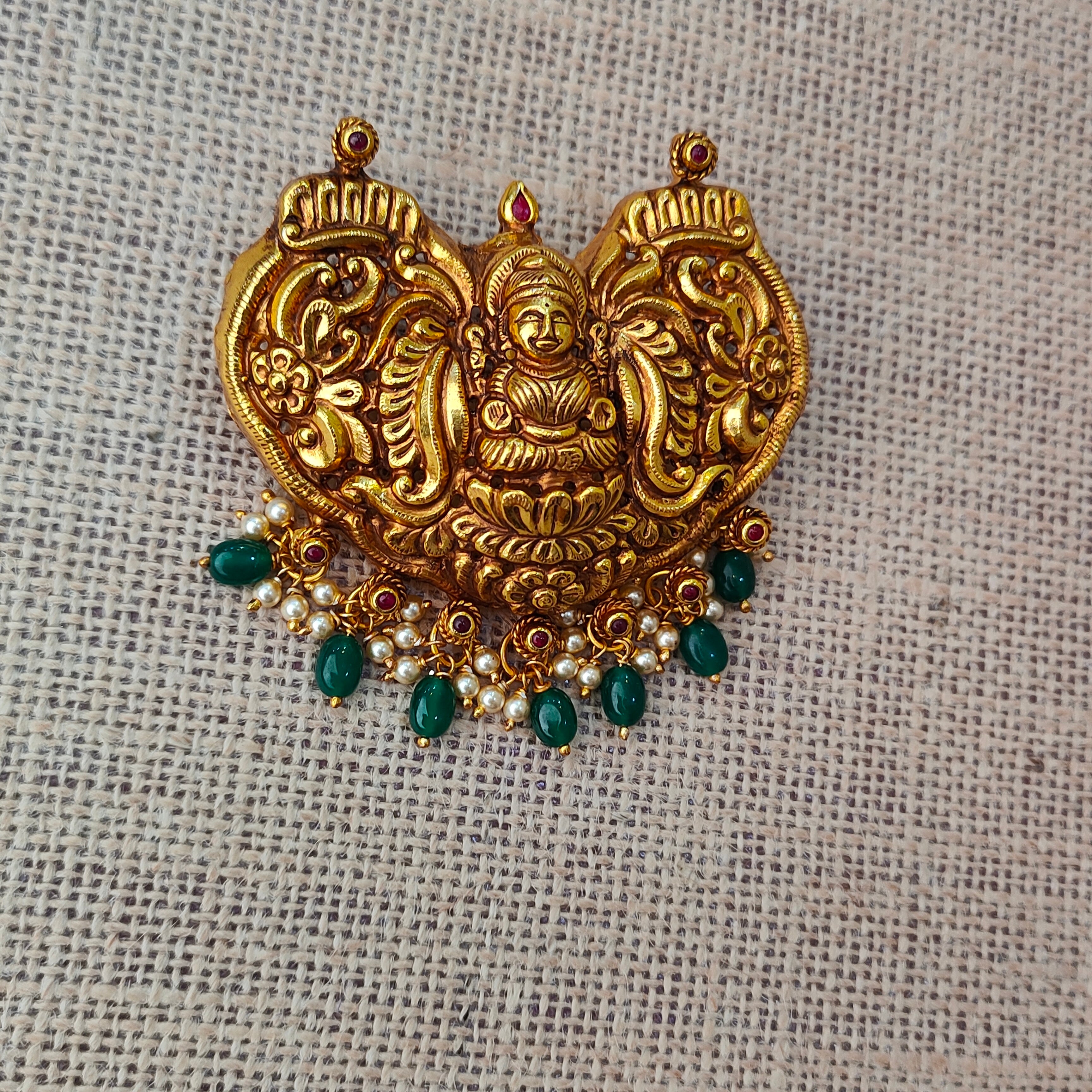 925 Silver Gold plated Nakshi Pendant-5588