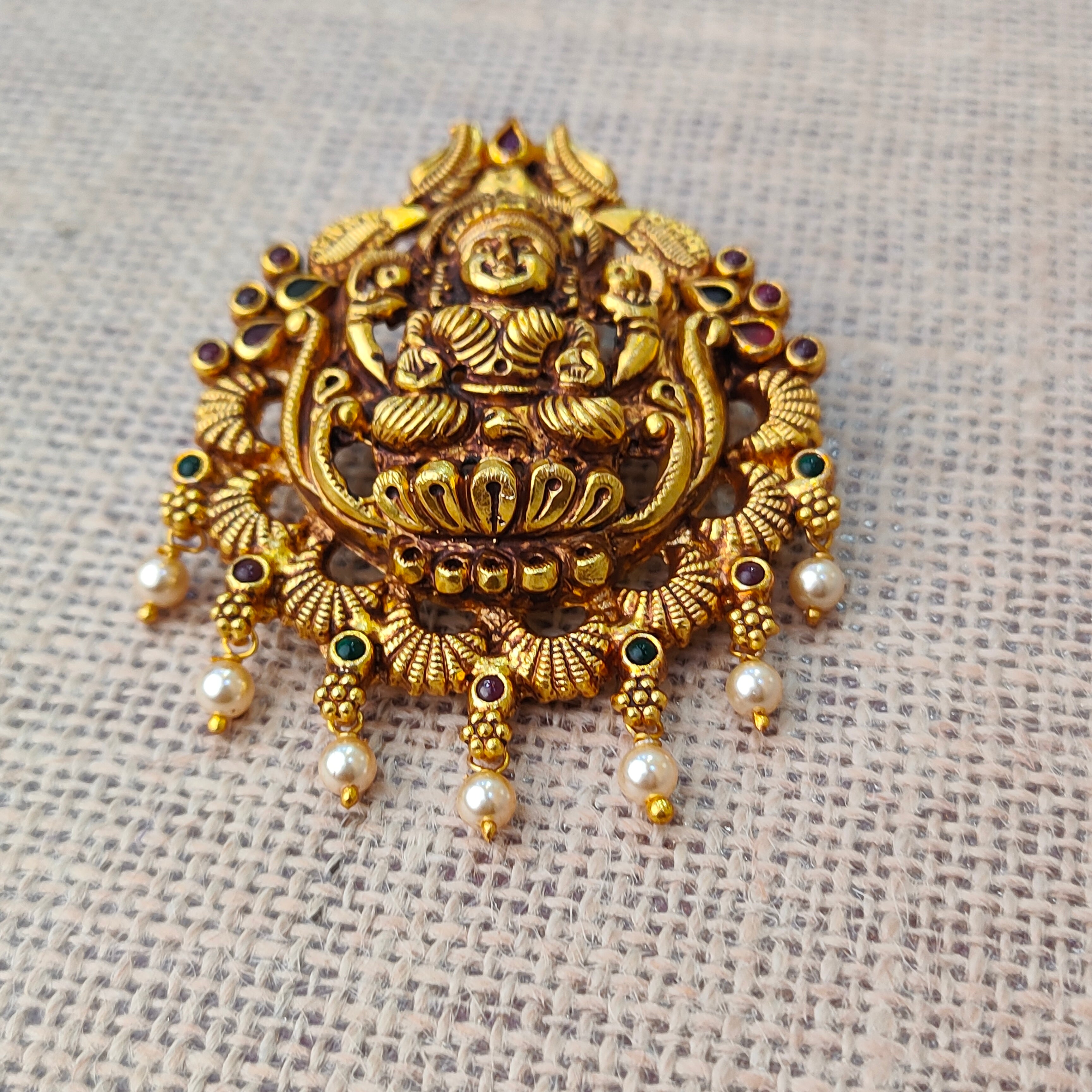 925 Silver Gold plated Nakshi Pendant-5587