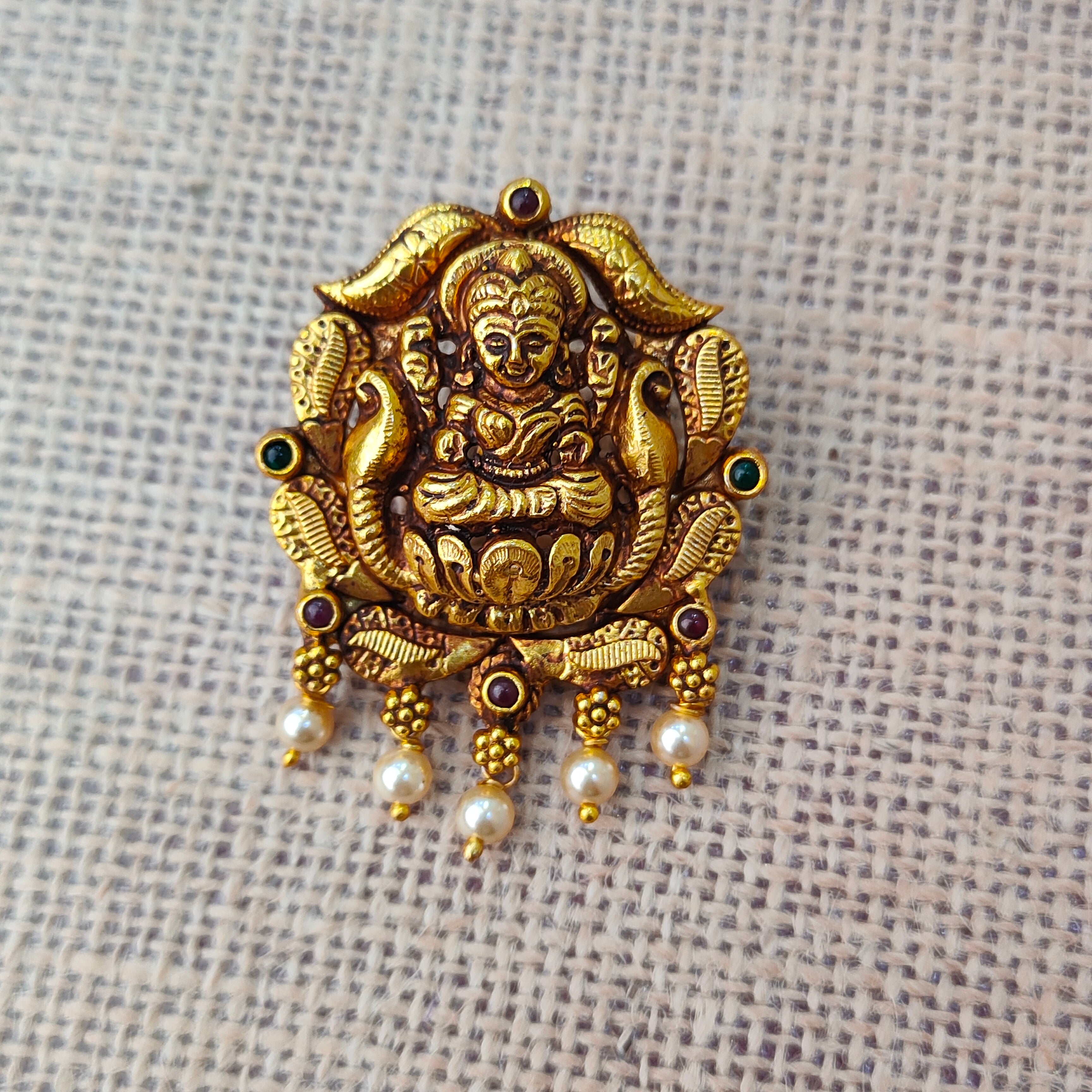 925 Silver Gold plated Nakshi Pendant- 5589