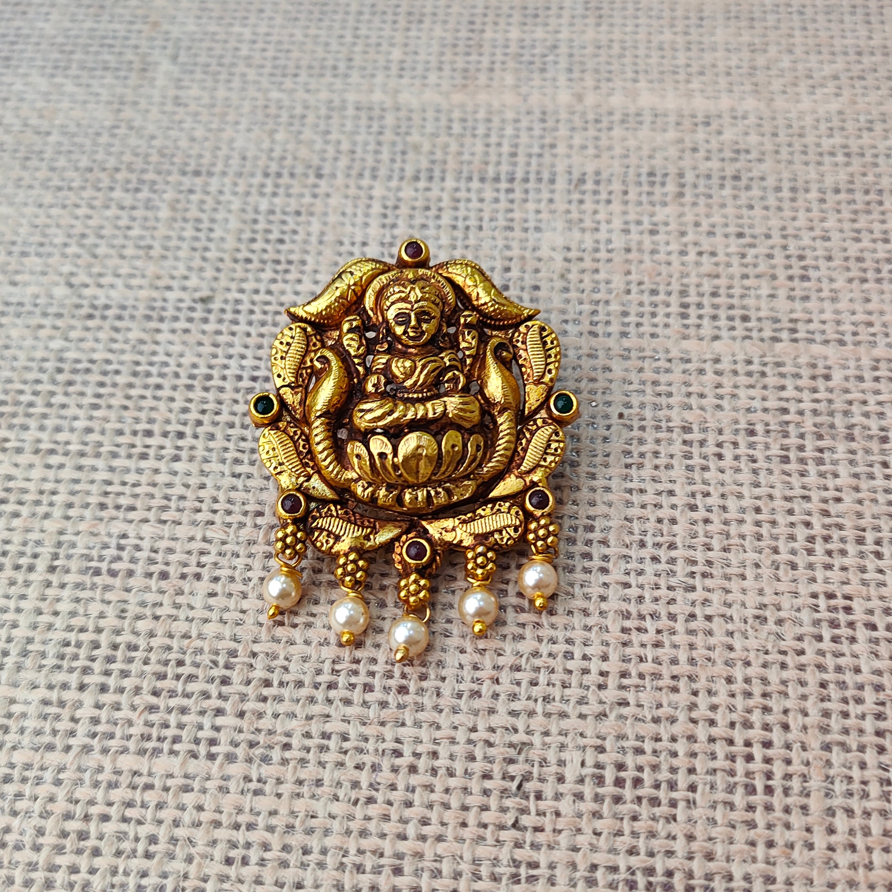 925 Silver Gold plated Nakshi Pendant- 5589