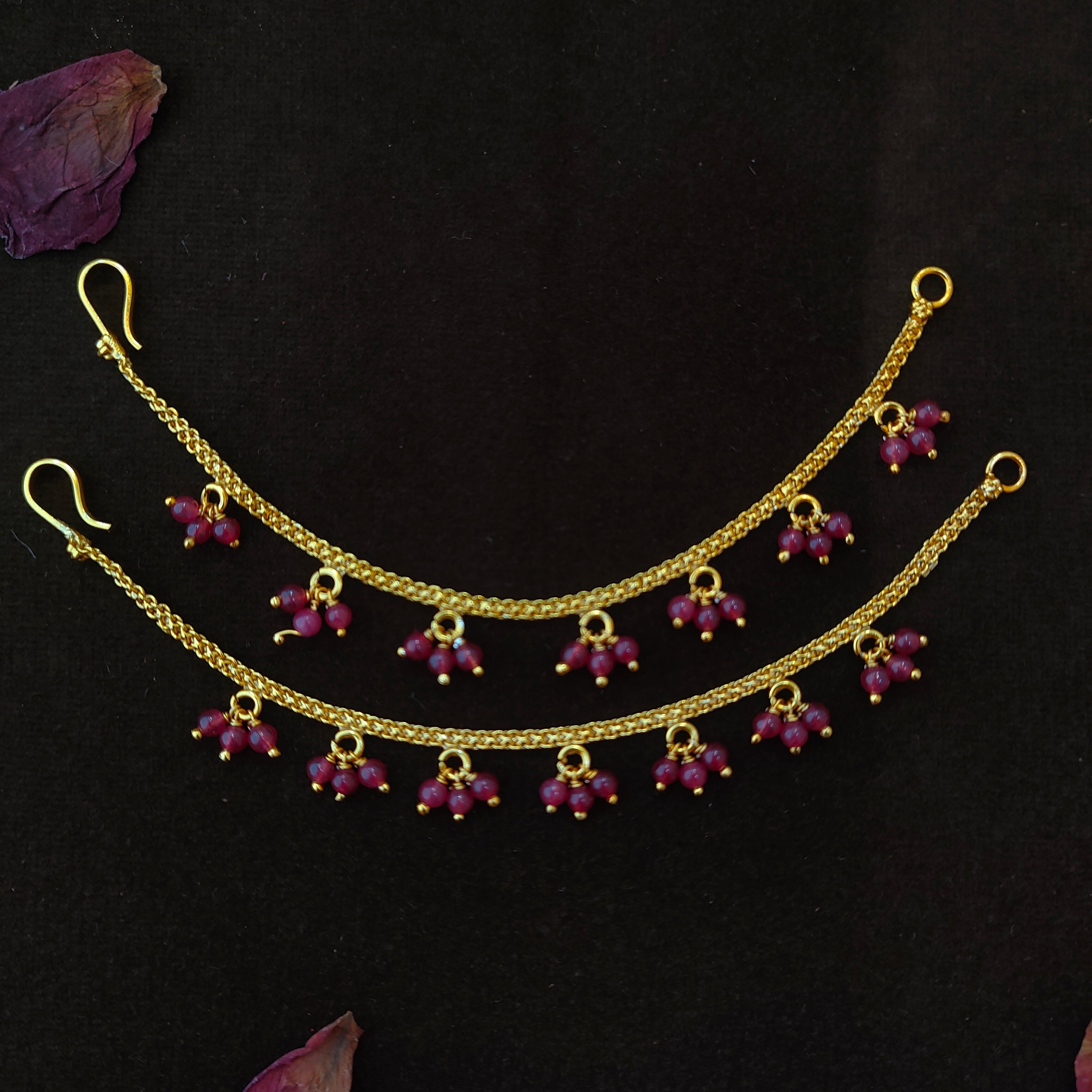 925 Silver Gold Plated Beads Earchain -1347