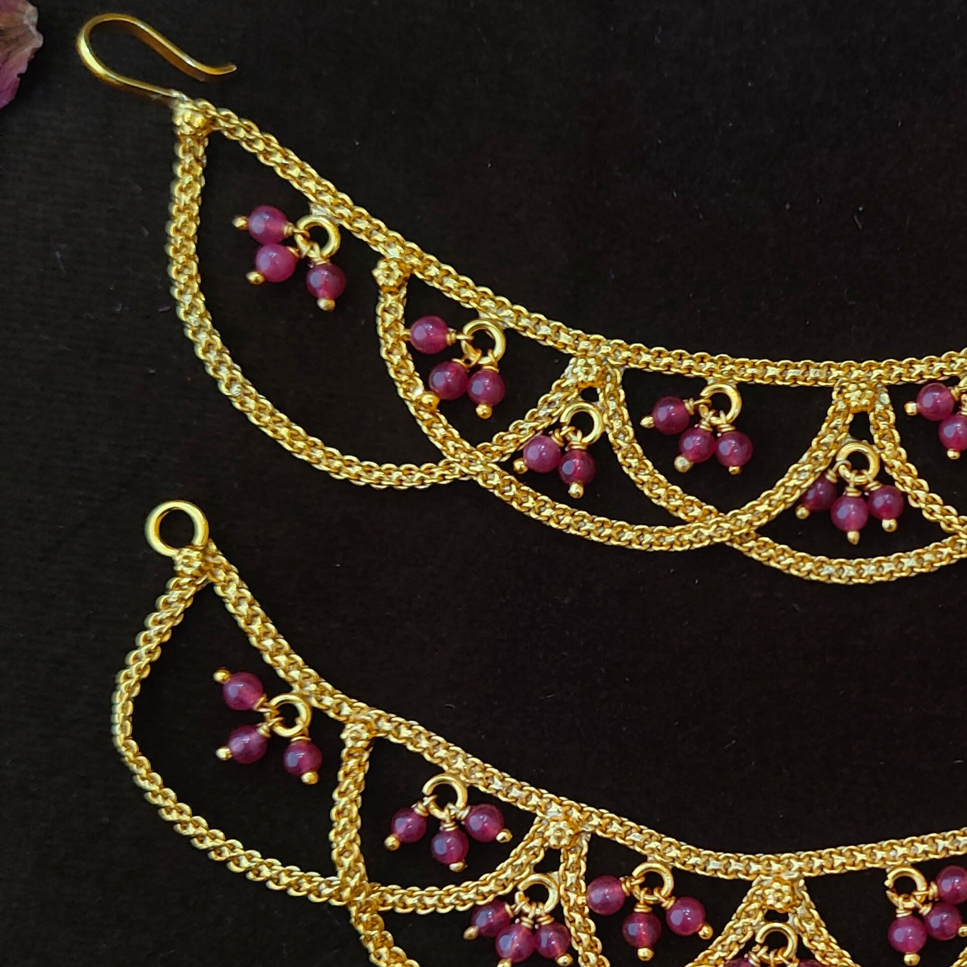 925 Silver Gold Plated Beads Earchain -1343