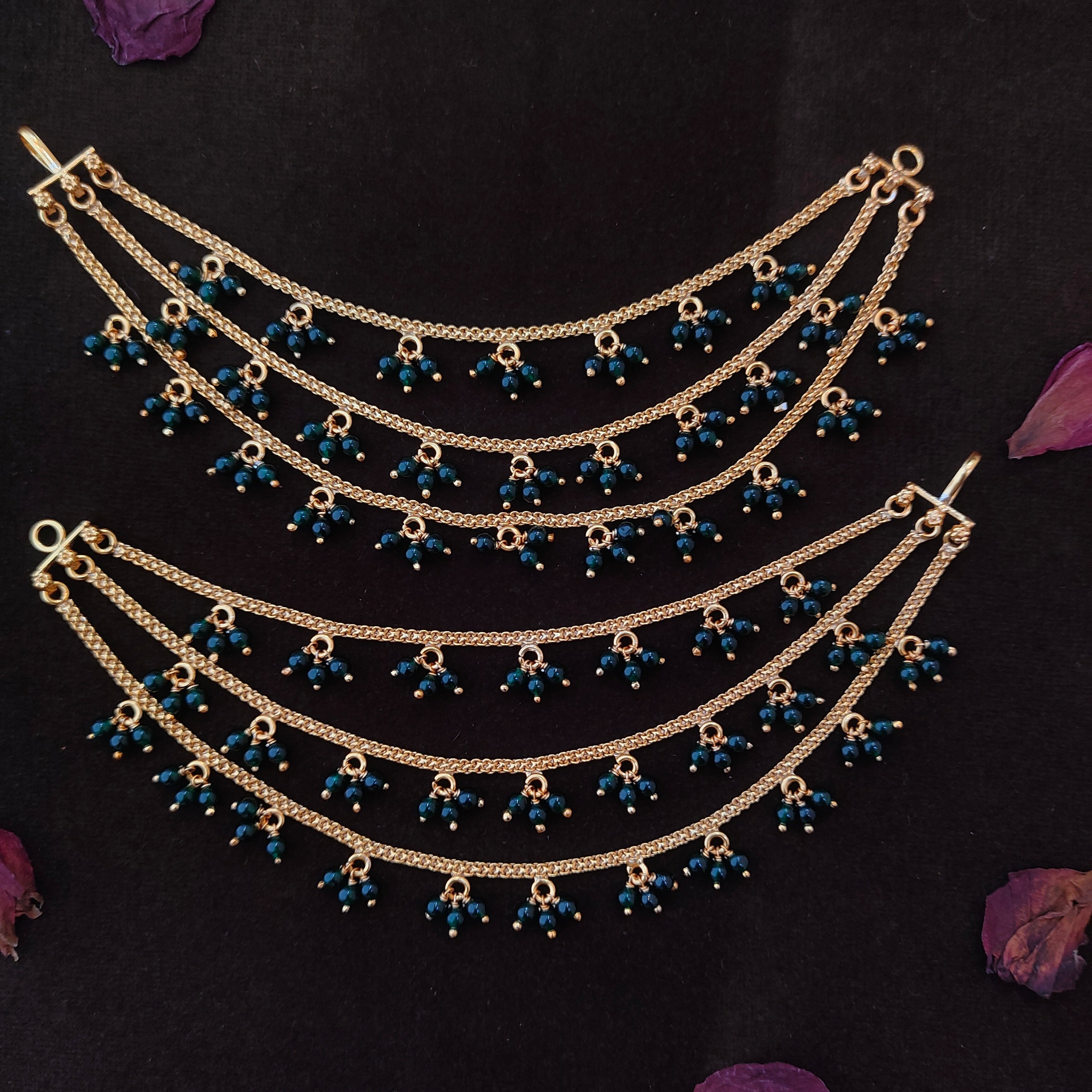 925 Silver Gold Plated Beads Earchain -1341