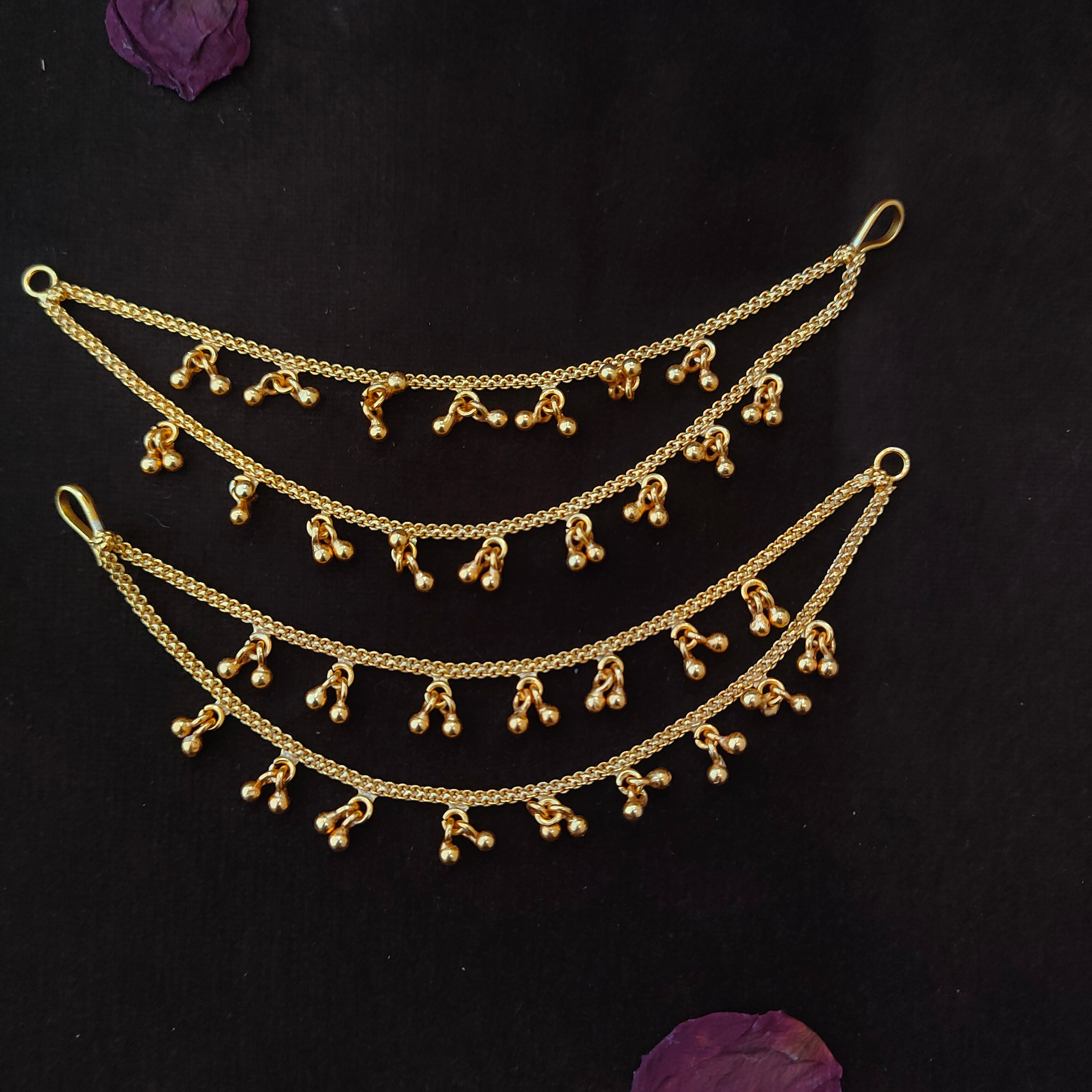 925 Silver Gold Plated Beads Earchain -1342