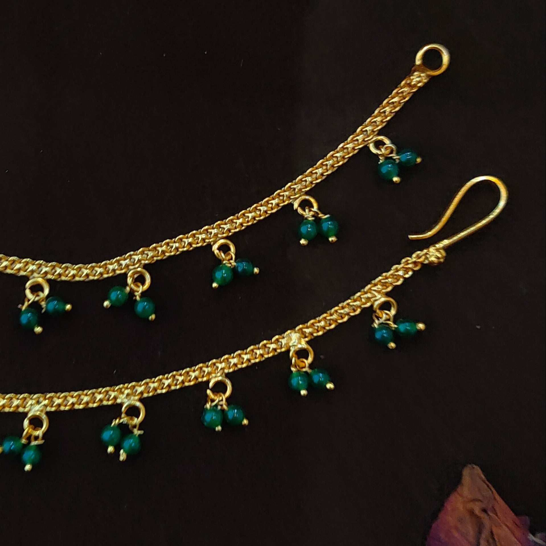 925 Silver Gold Plated Beads Earchain -1344