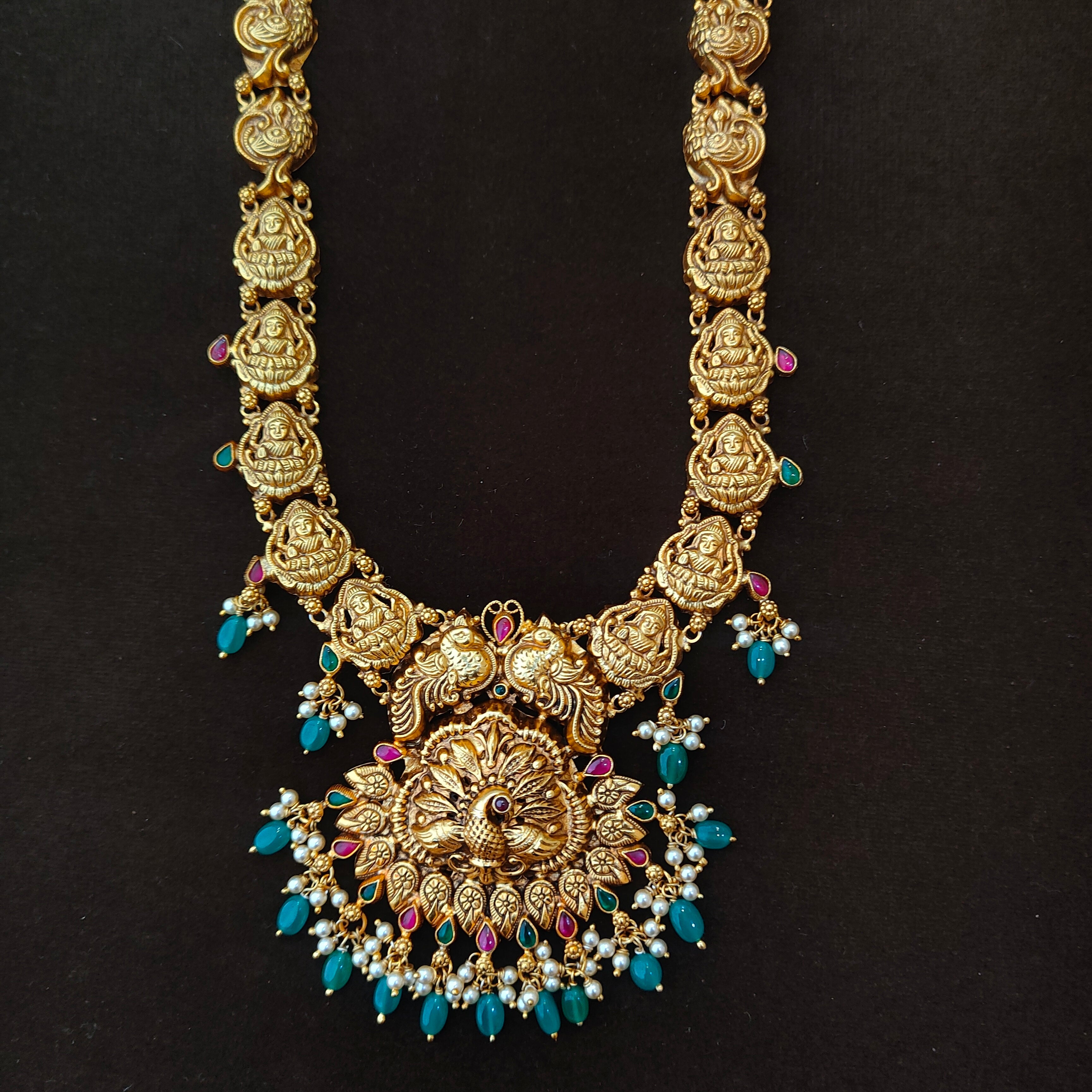 925 Silver Gold Plated Nakshi Haram-1383