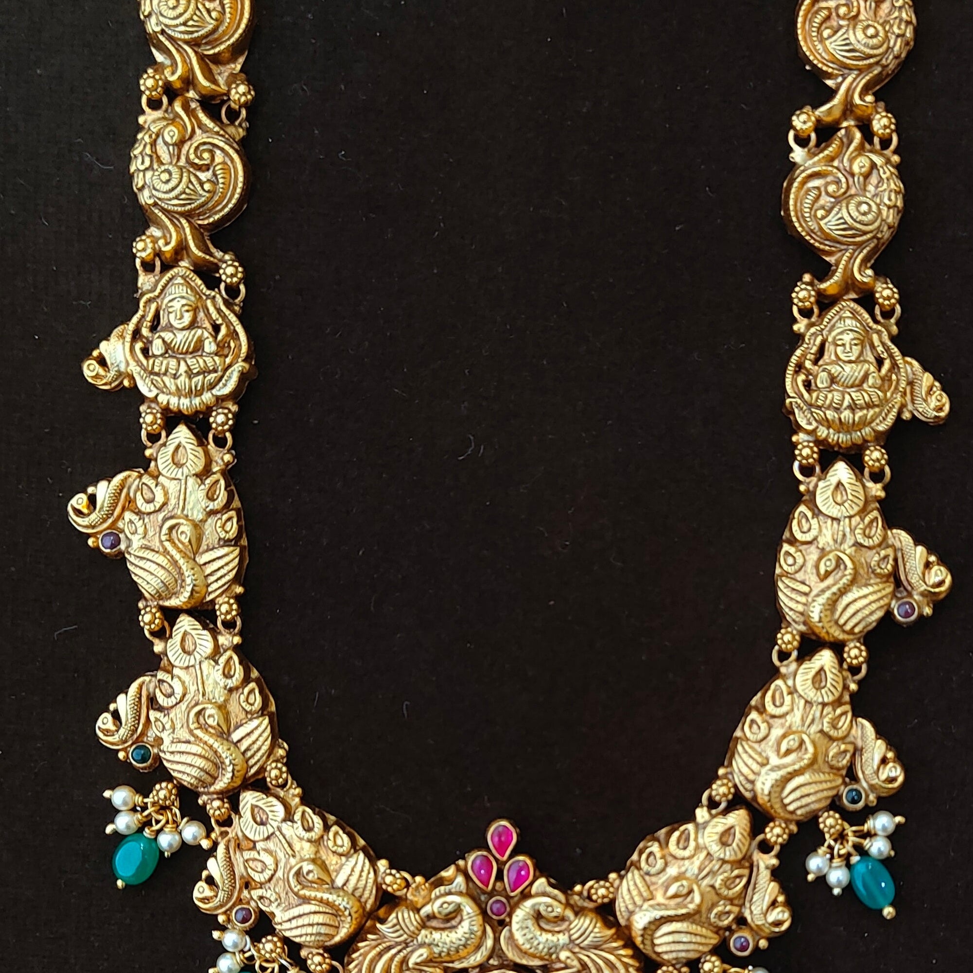 925 Silver Gold Plated Lakshmi Haram-1896