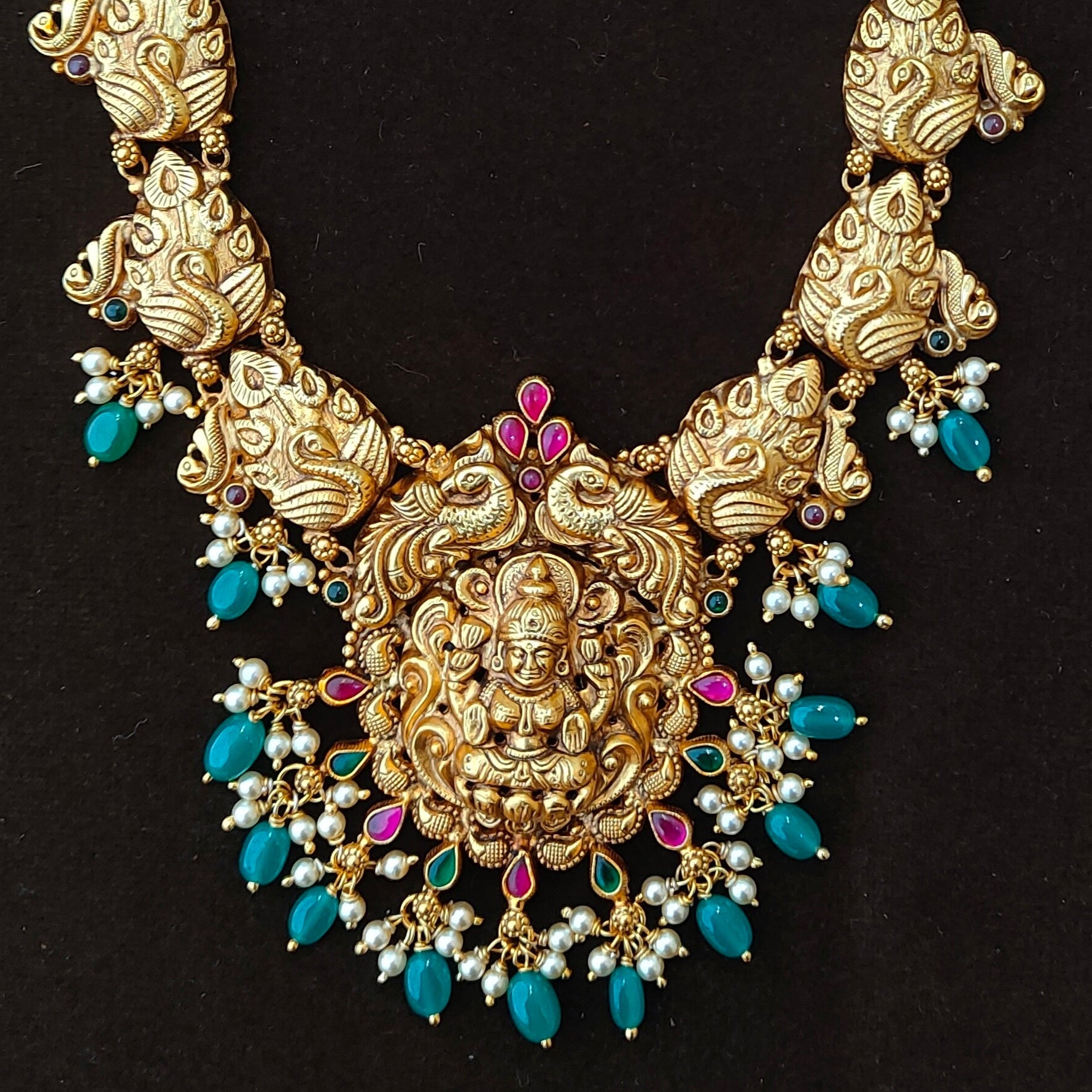 925 Silver Gold Plated Lakshmi Haram-1896