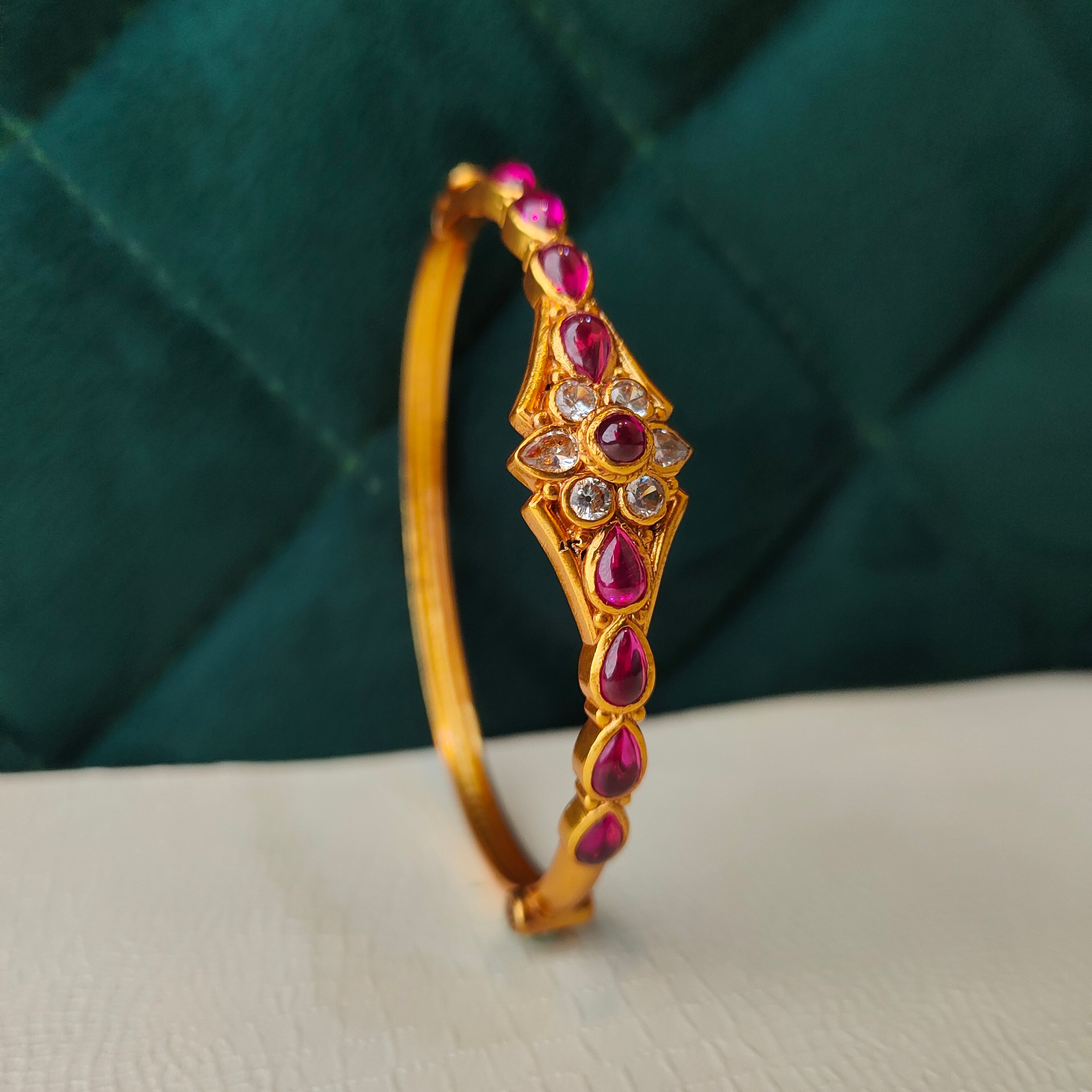 925 Silver Kundan Flower Single Kada -1369