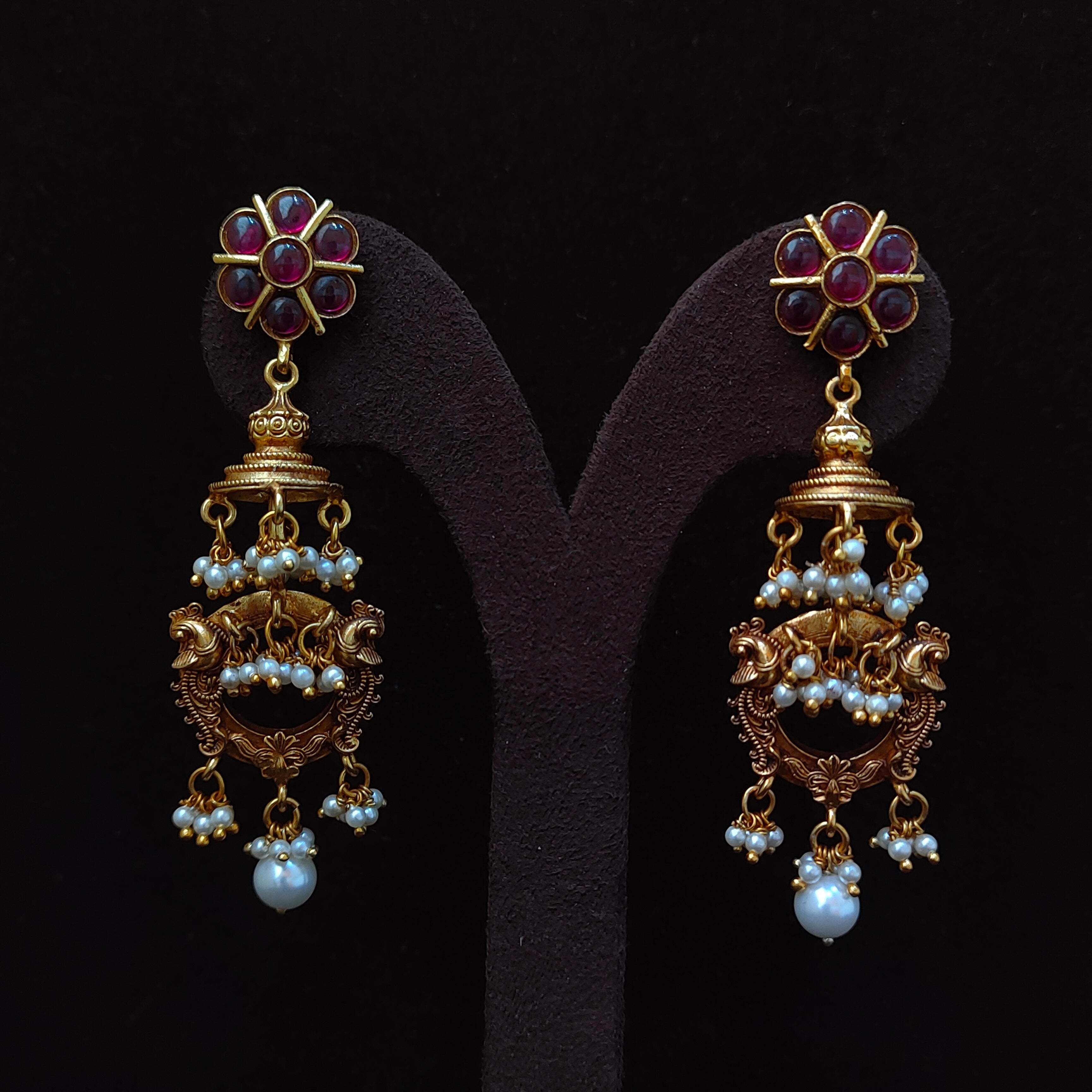 925 Silver Gold Plated Nakshi Earring- 1385