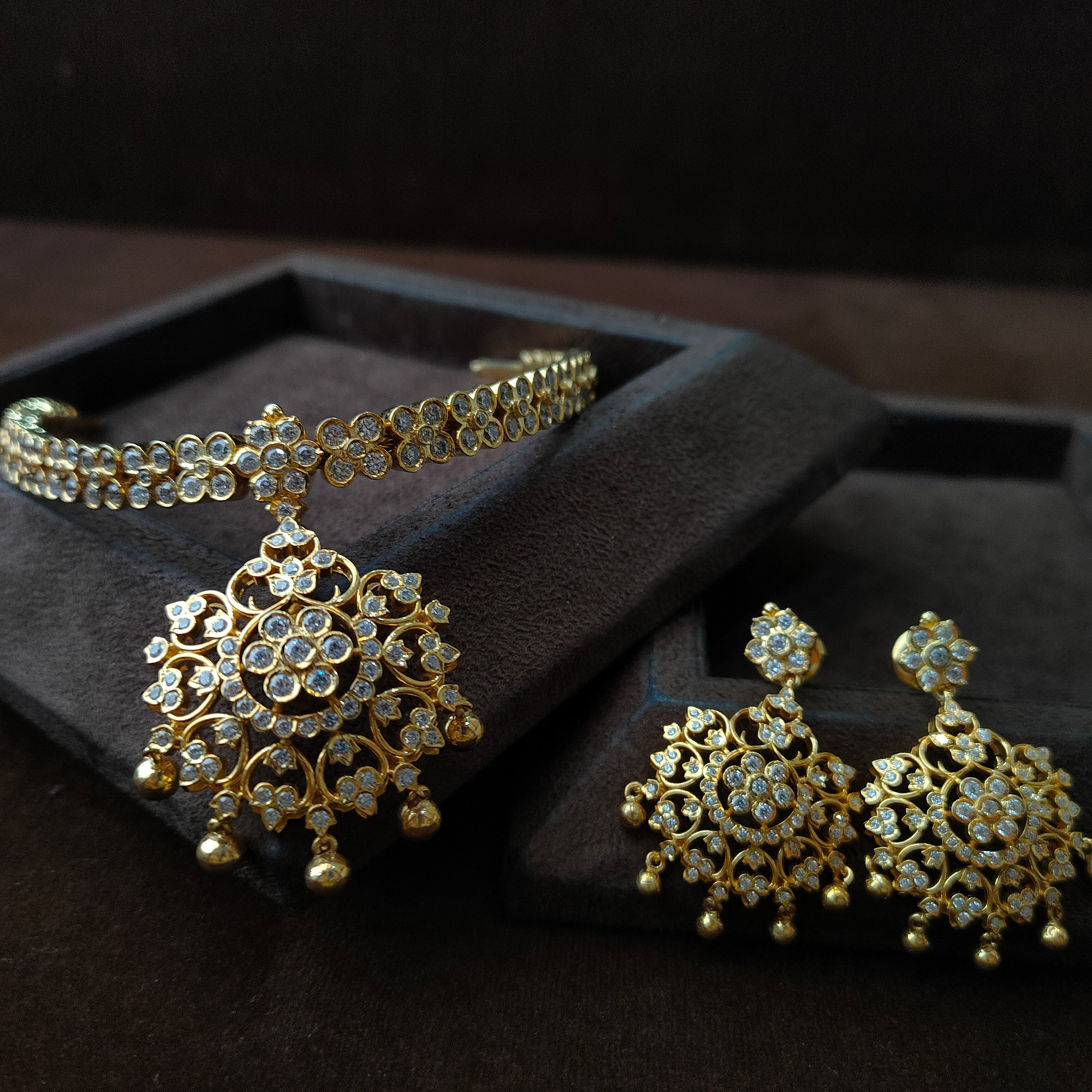 925 Gold plated  Padmini Attigai Necklace set-5564 ( MADE TO ORDER )