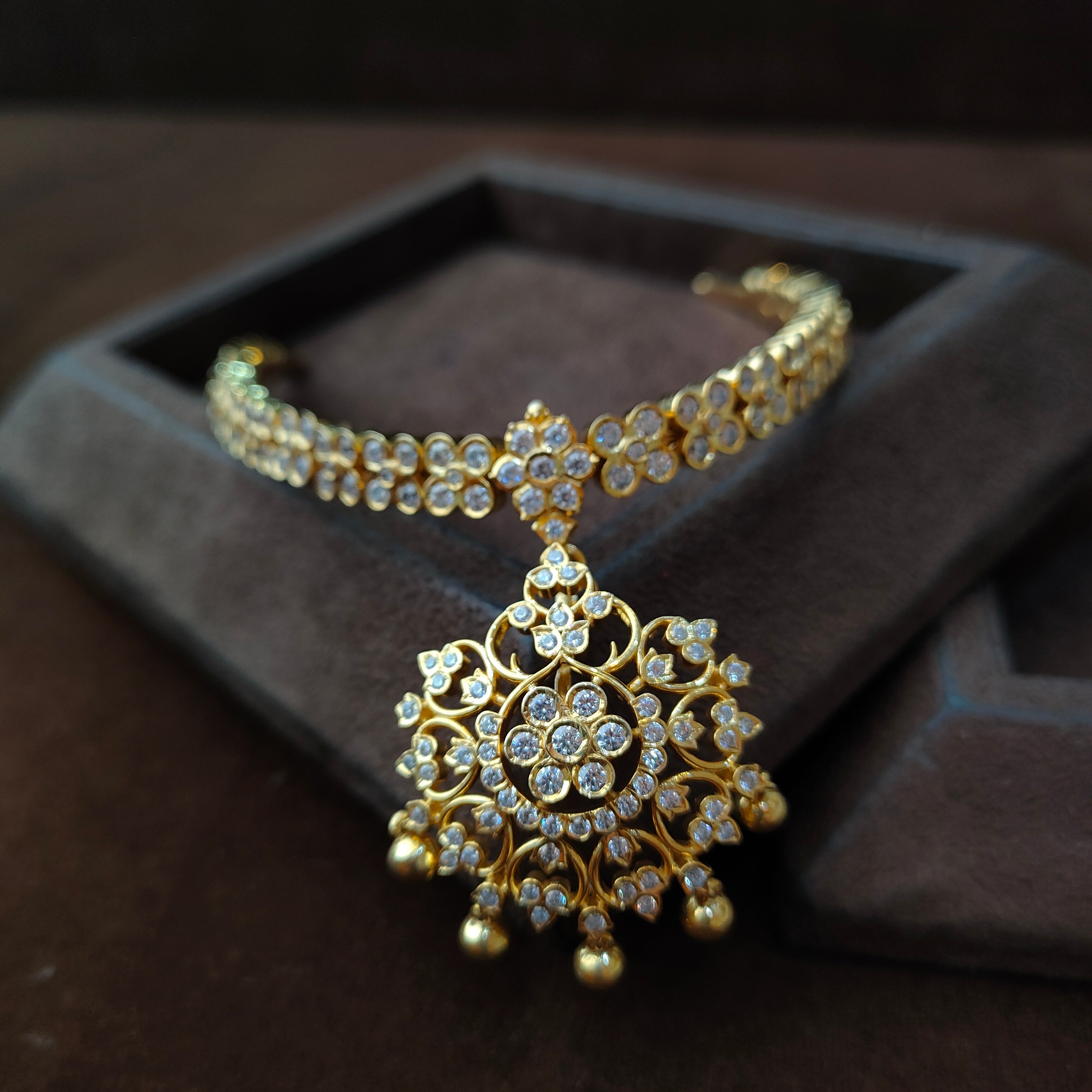 925 Gold plated  Padmini Attigai Necklace set-5564 ( MADE TO ORDER )