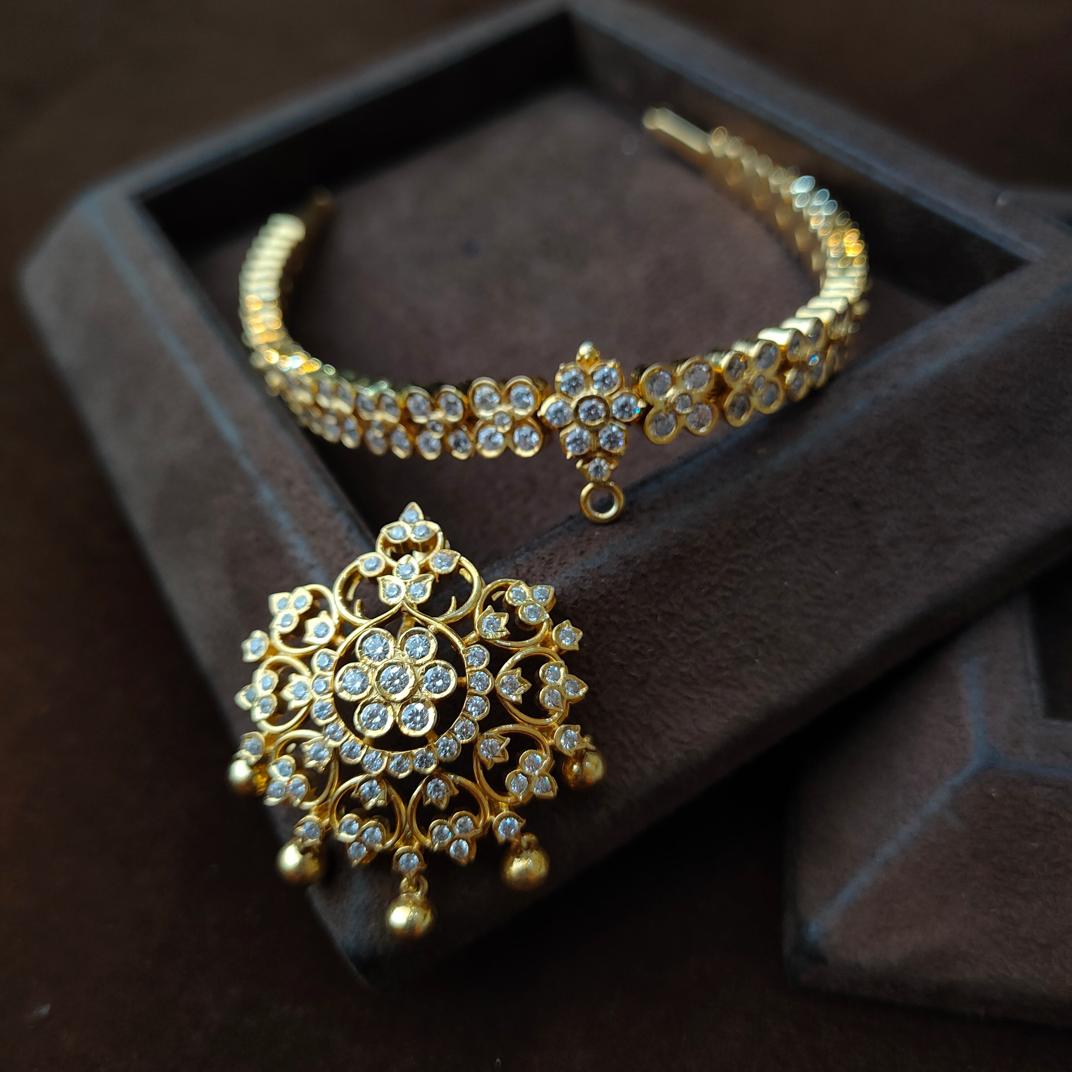 925 Gold plated  Padmini Attigai Necklace set-5564 ( MADE TO ORDER )