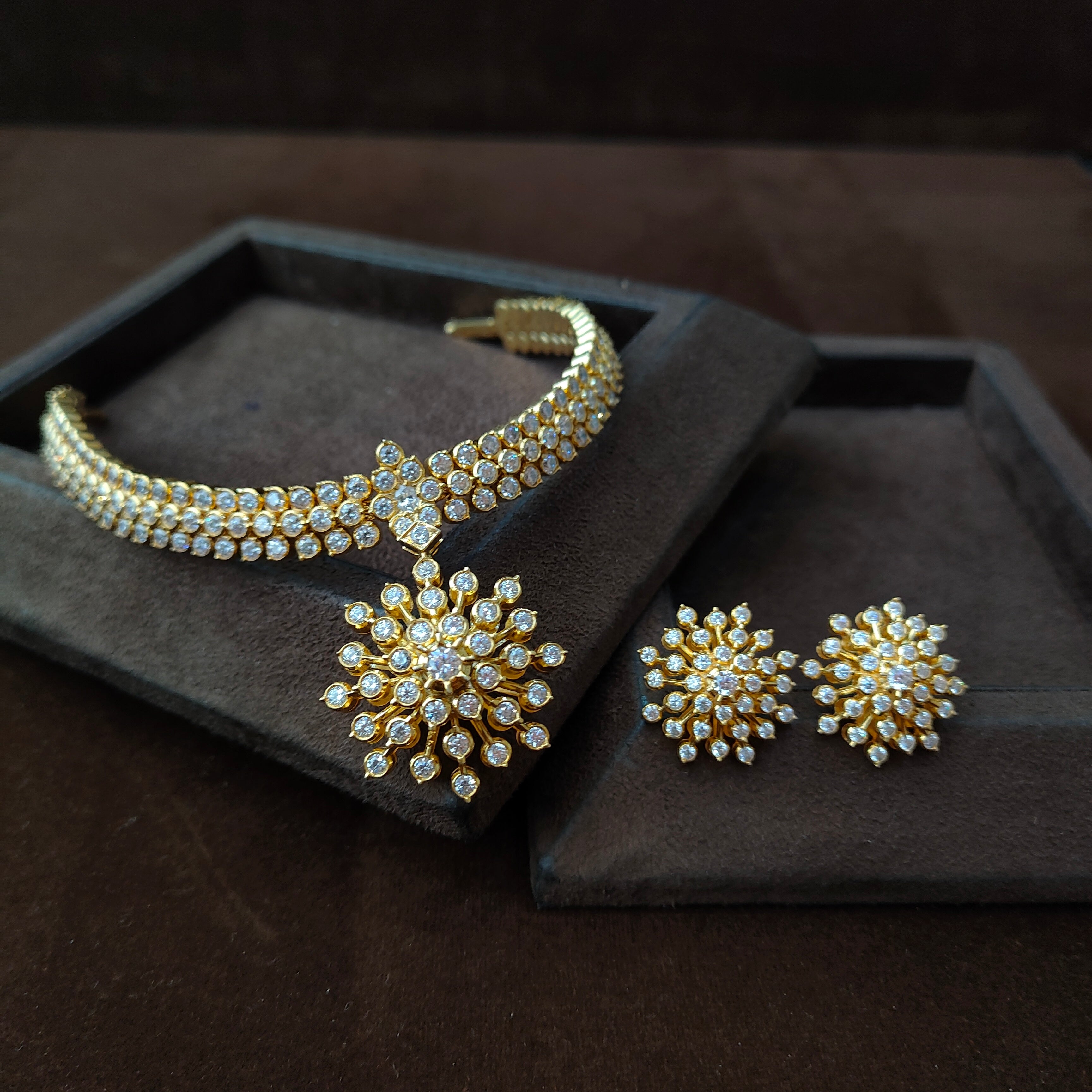 925 Gold plated  Padmini Attigai Necklace set-5563 ( MADE TO ORDER )