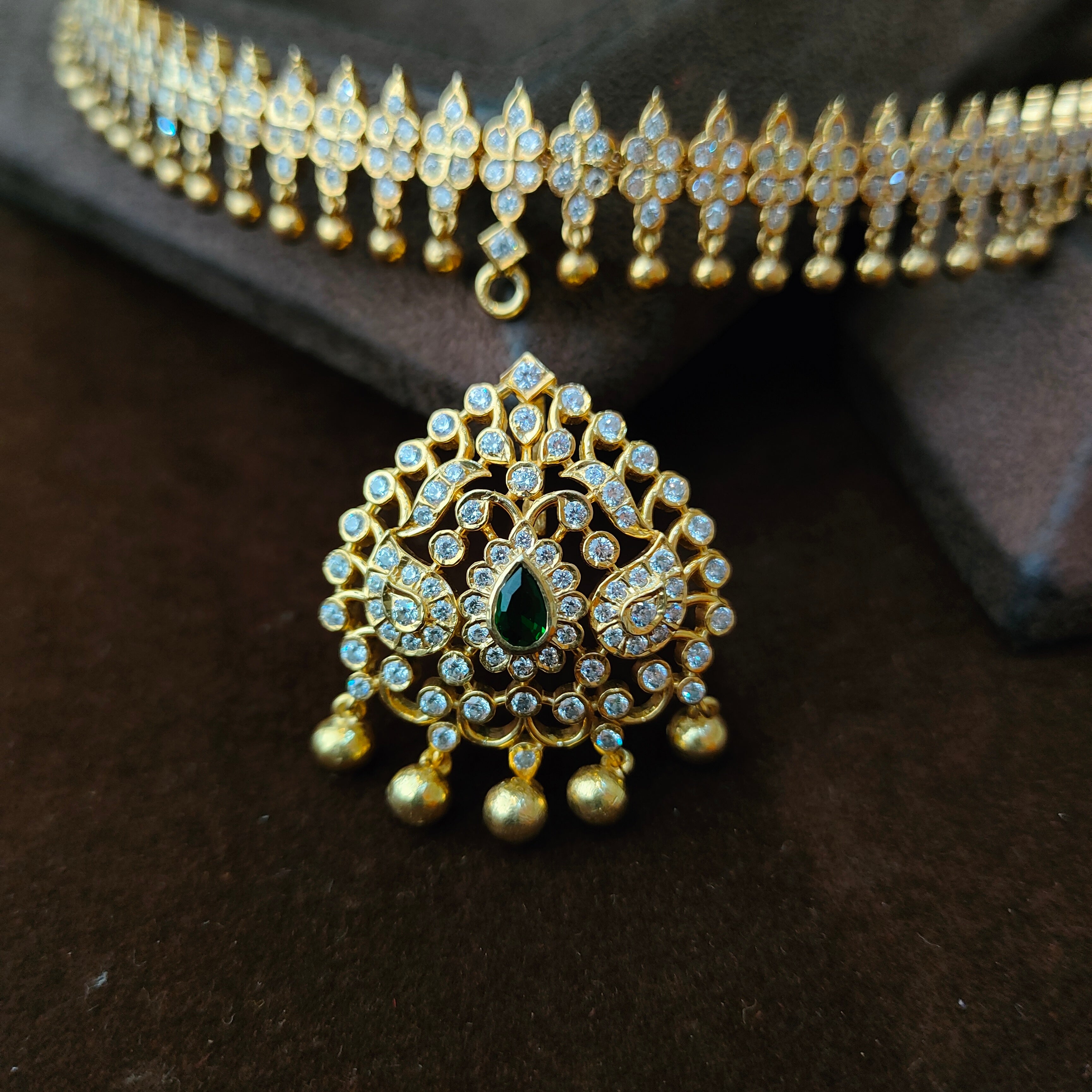 925 Gold plated  Padmini Attigai Necklace set-5559 - ( MADE TO ORDER )