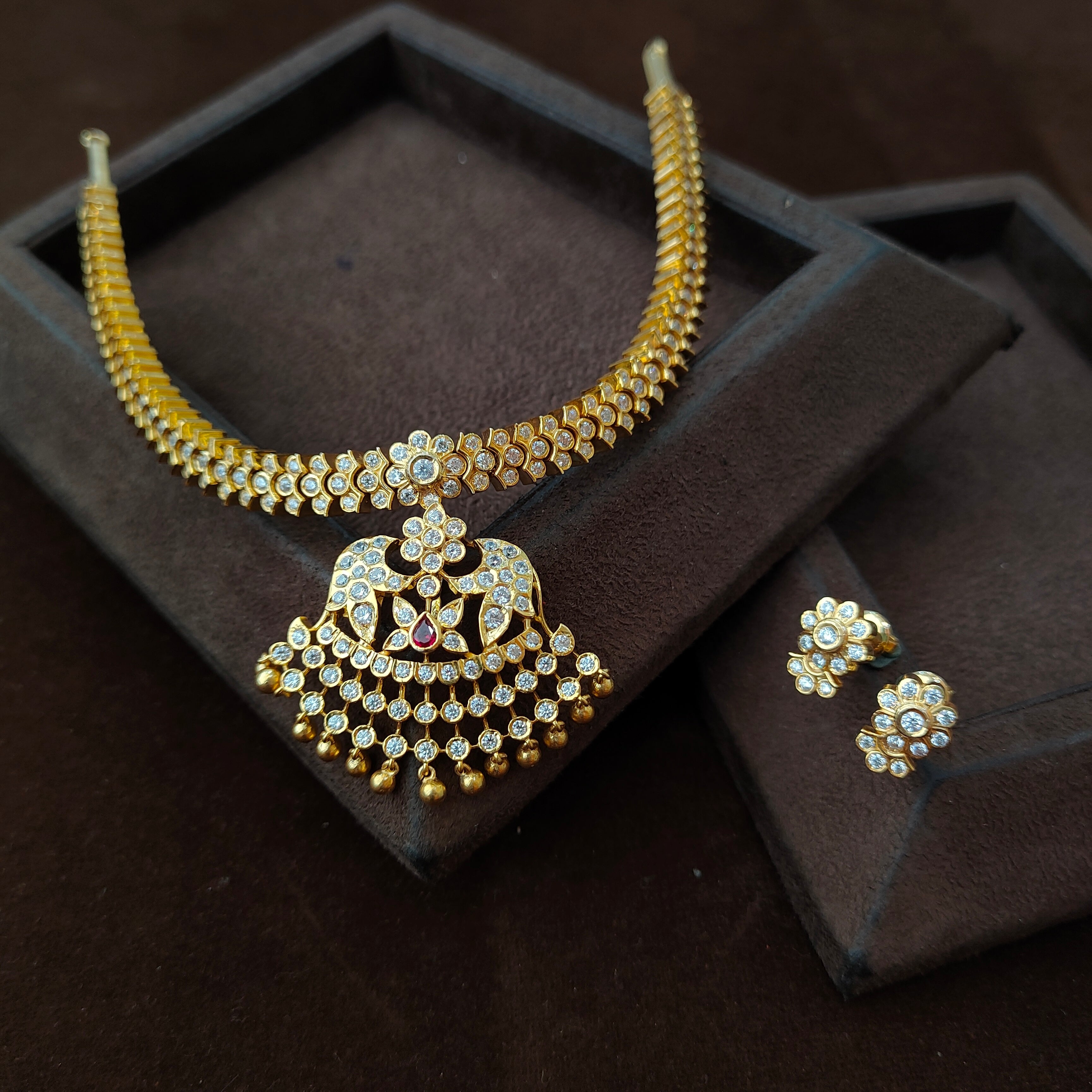 925 Gold plated Padmini Attigai Necklace set-5562 (MADE TO ORDER)