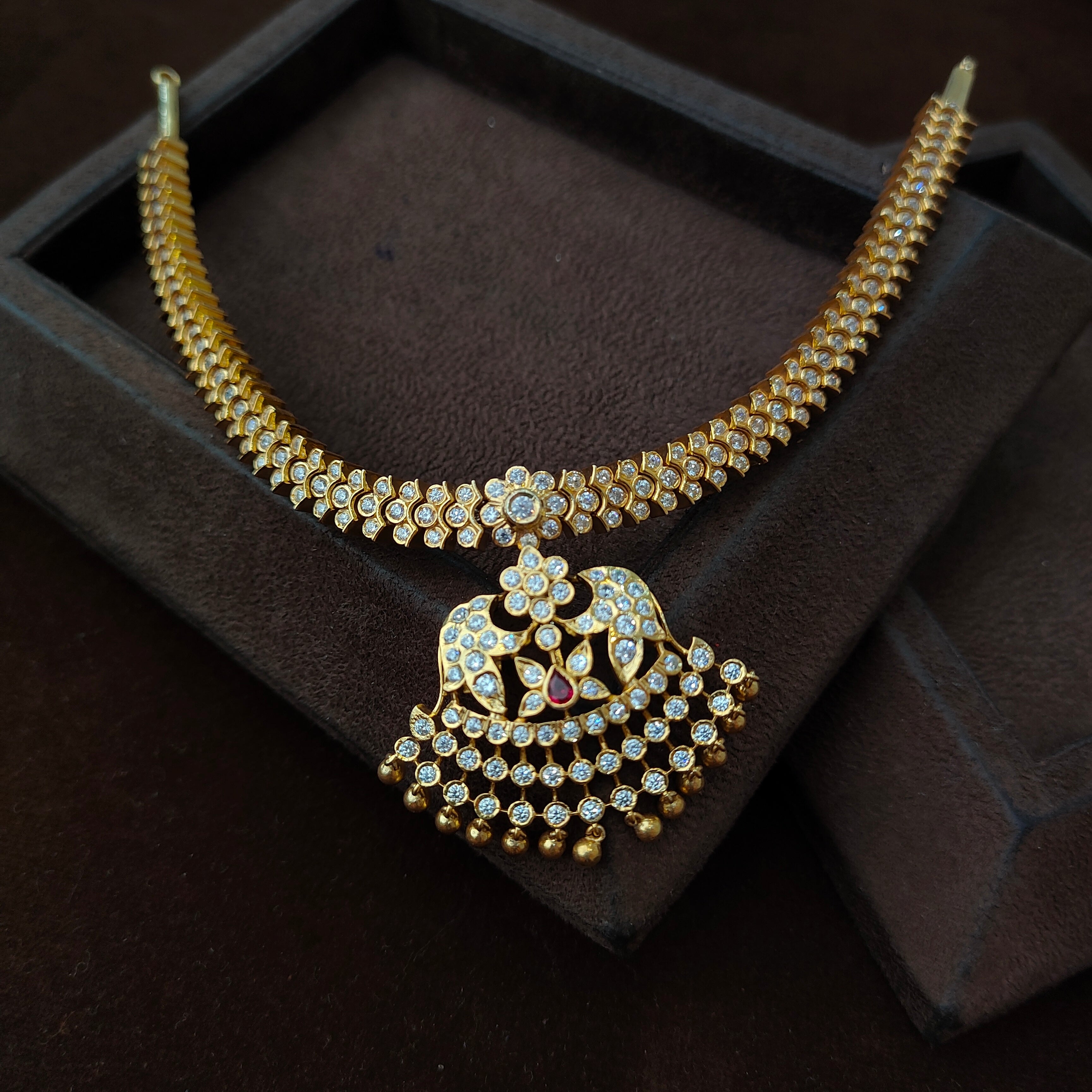 925 Gold plated Padmini Attigai Necklace set-5562 (MADE TO ORDER)