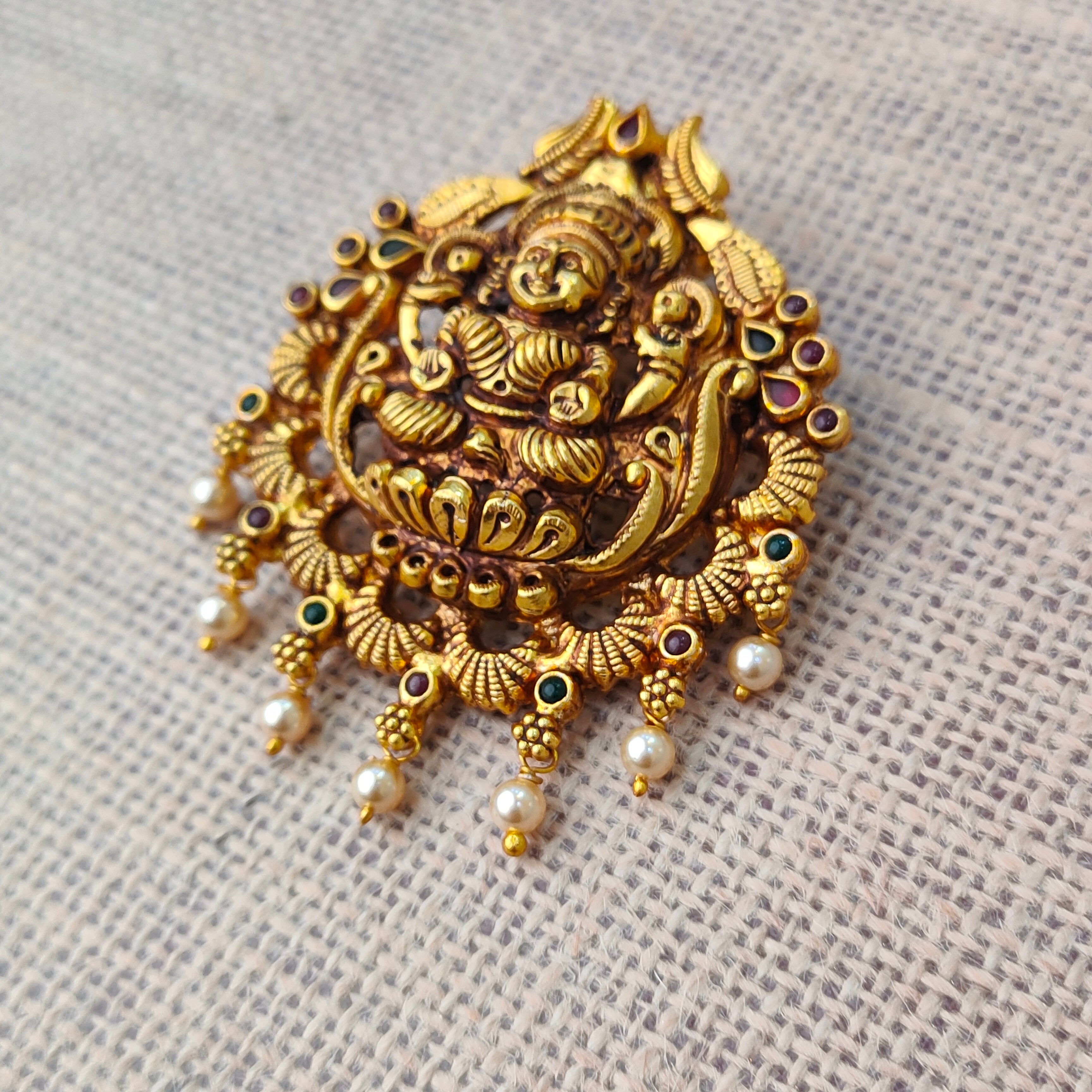 925 Silver Gold plated Nakshi Pendant-5587