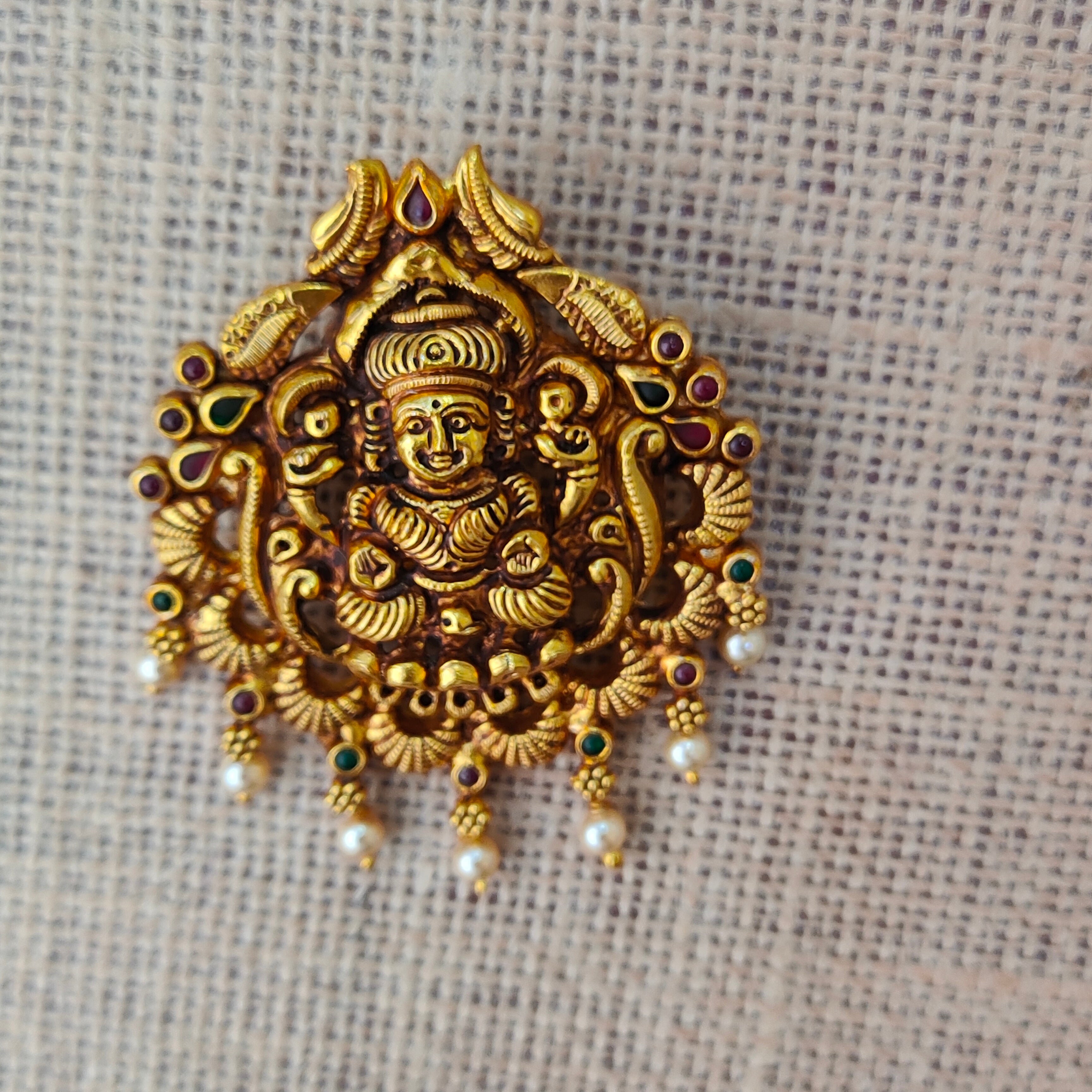 925 Silver Gold plated Nakshi Pendant-5587