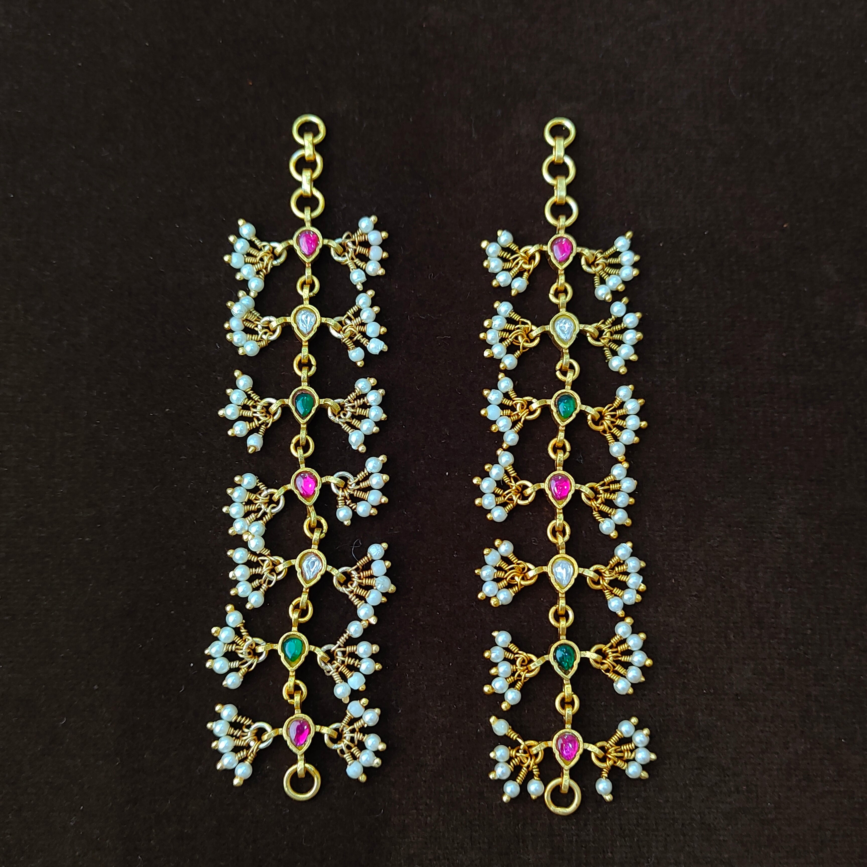 925 Silver Gold Plated Beads Earchain -5568