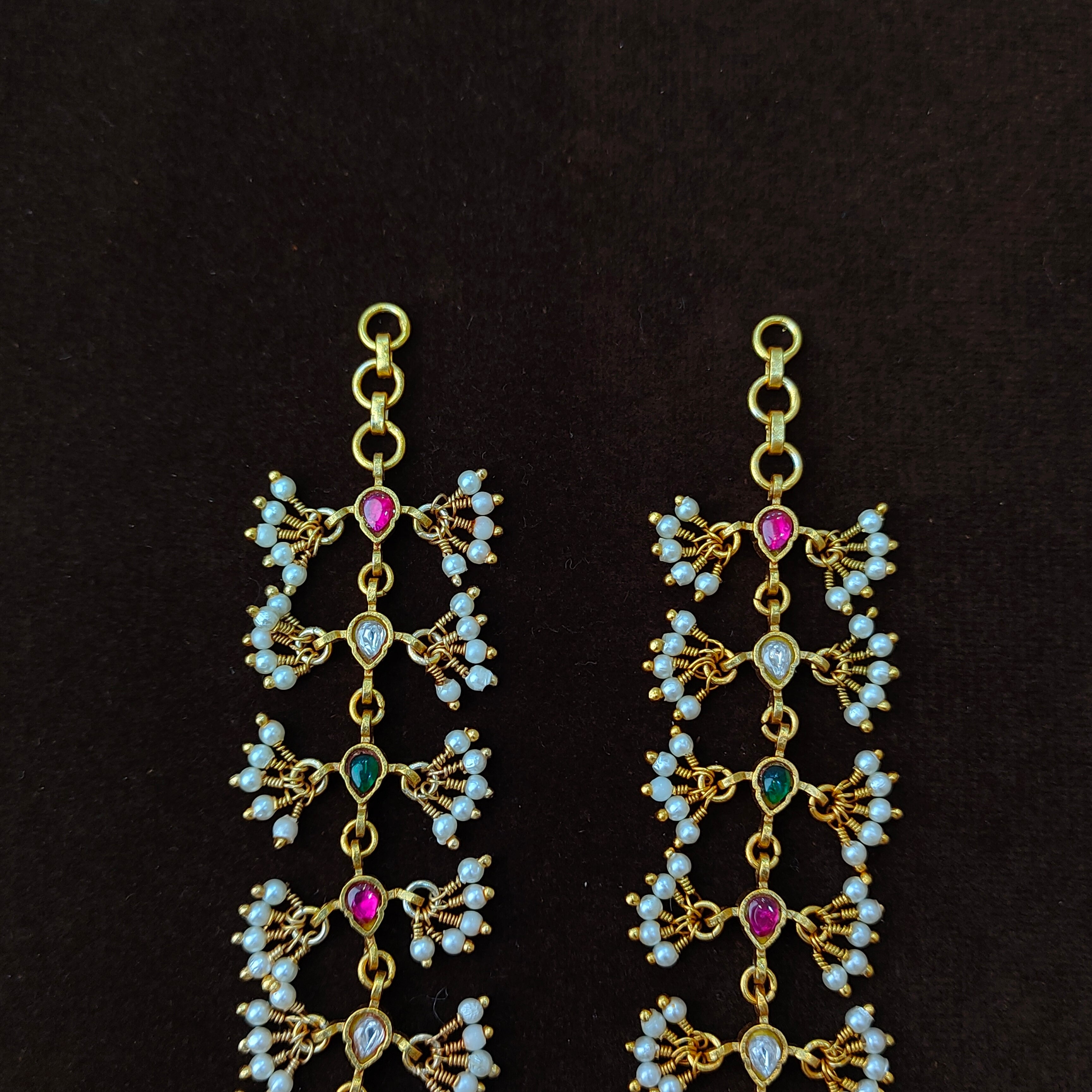 925 Silver Gold Plated Beads Earchain -5568