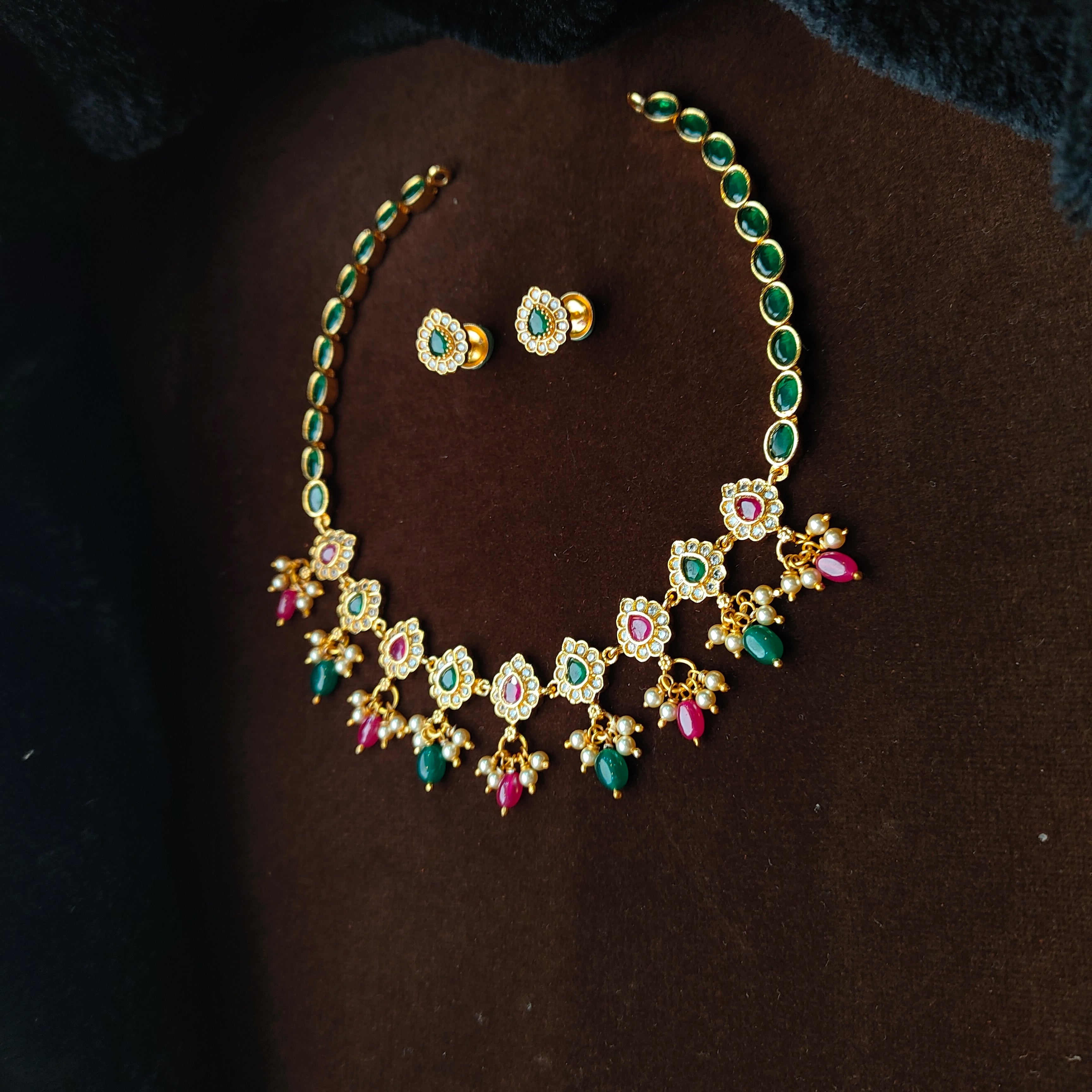 925 Silver Gold Plated Necklace Set-5597